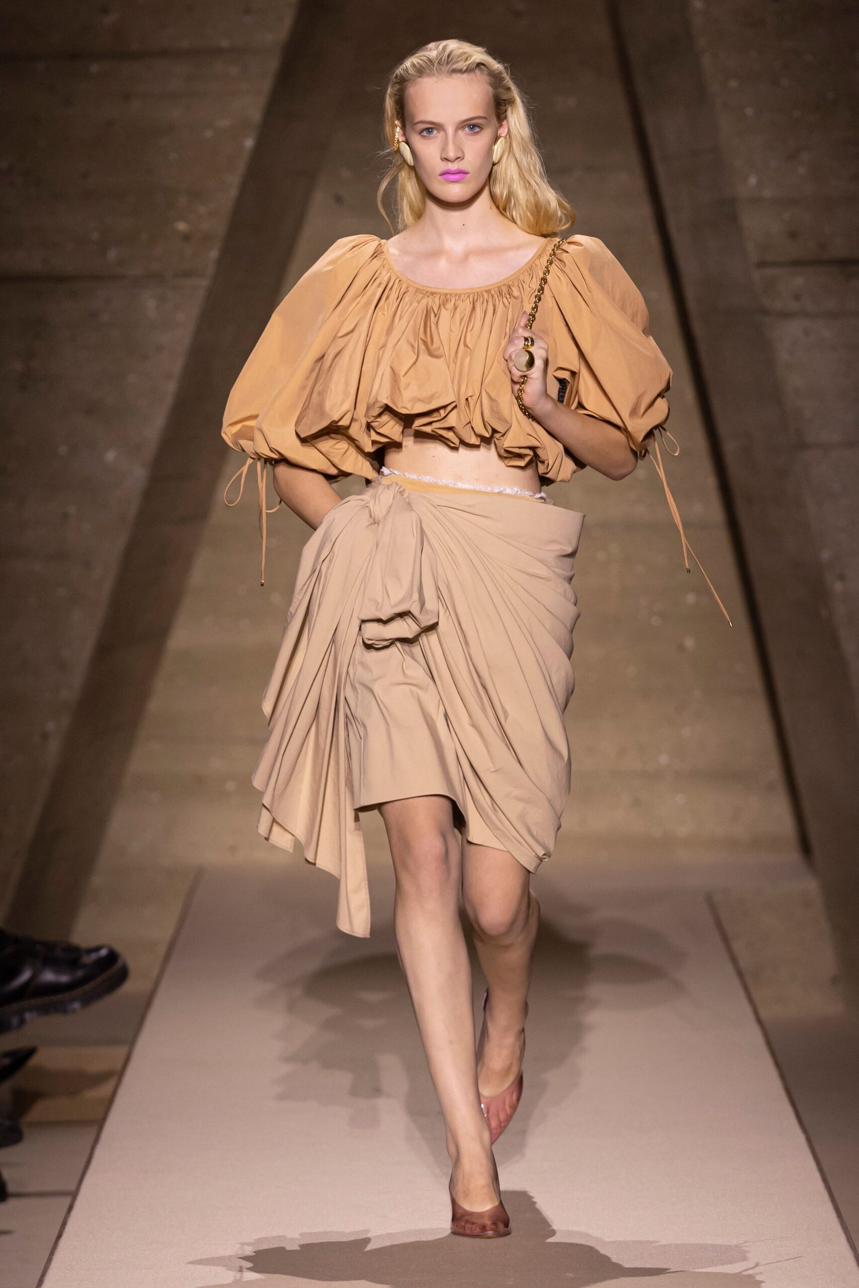 beige cotton short-sleeve off-shoulder relaxed ruffled top