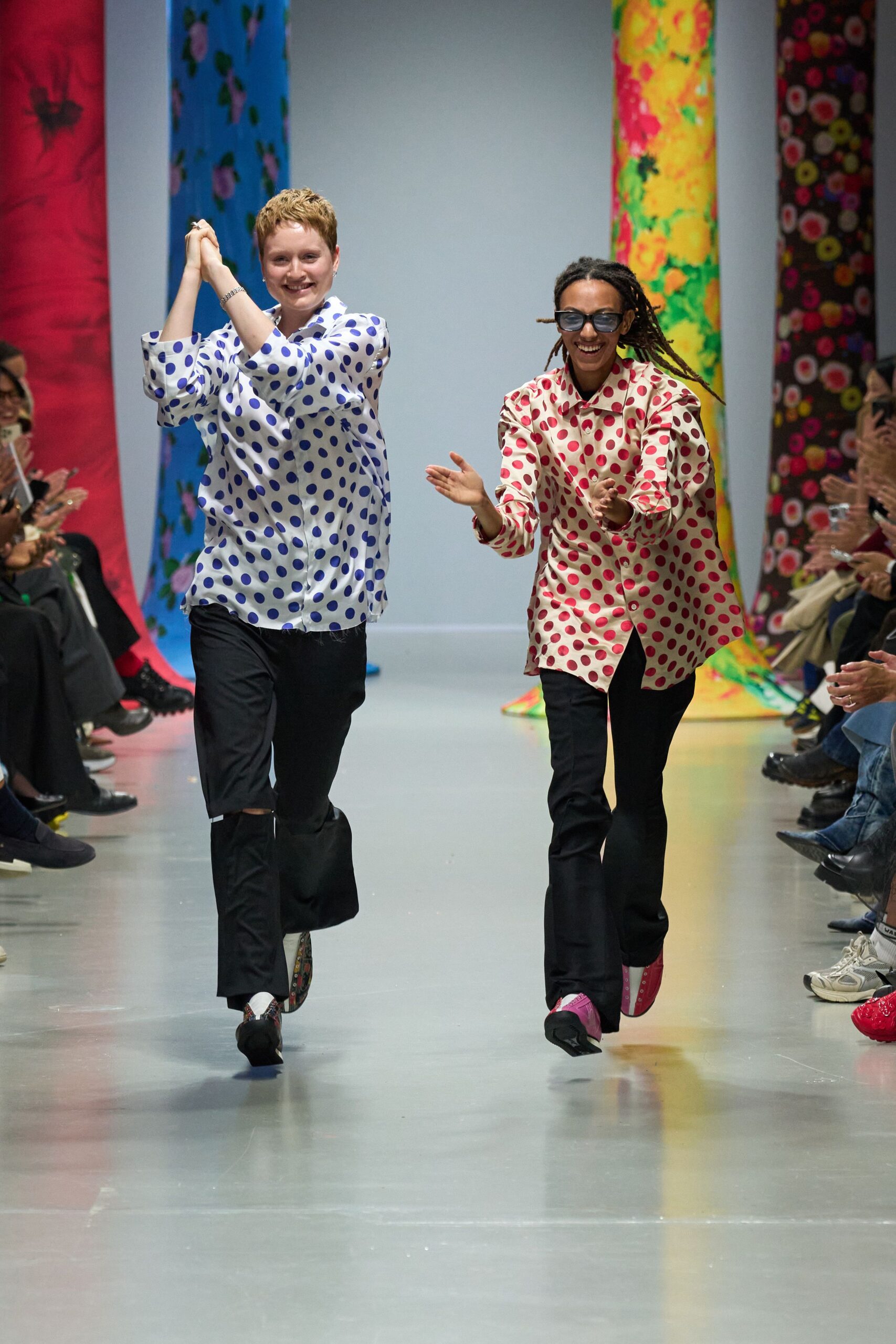 polka-dot shirts with relaxed pants