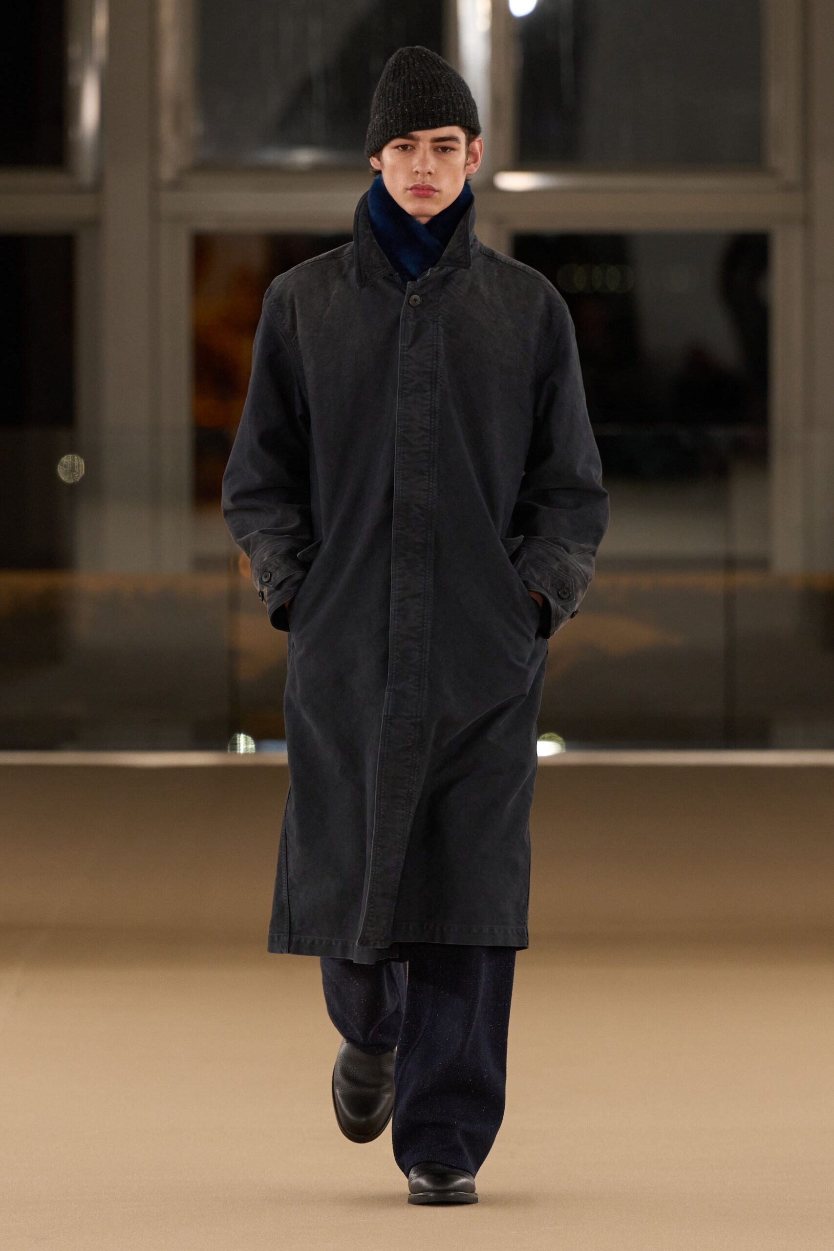black coat with navy pants
