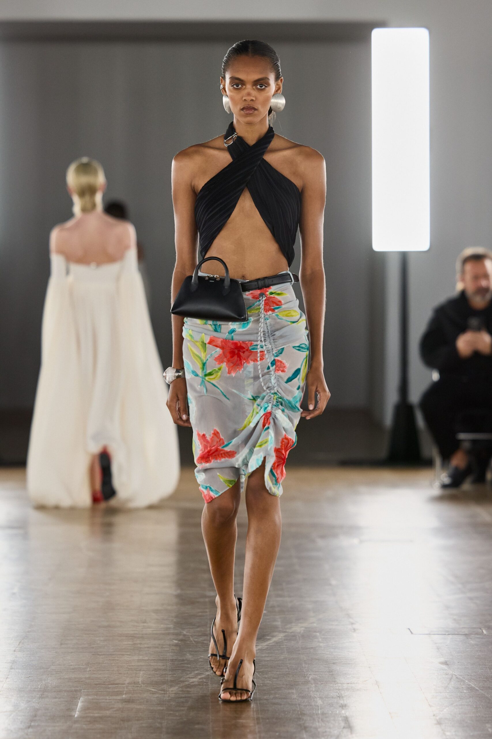black halter top with multi skirt