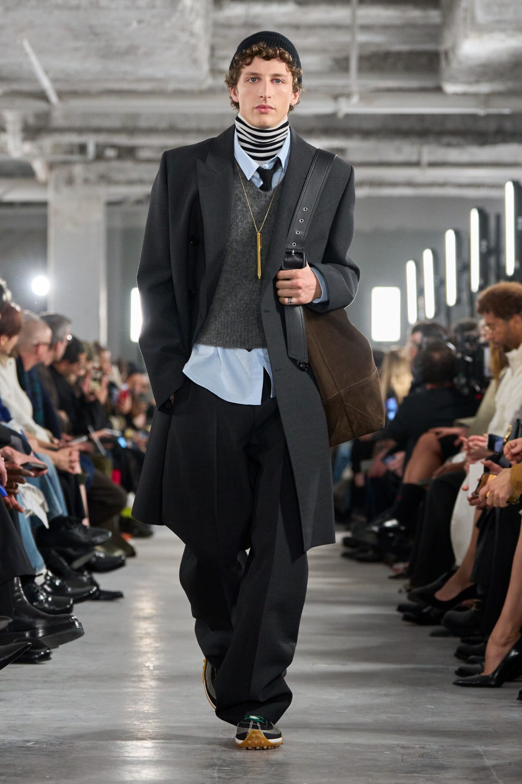 black wool coat gray vest