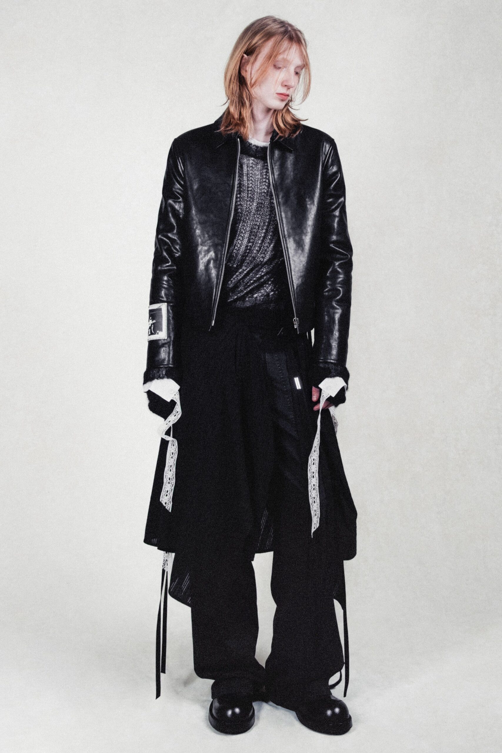 black leather jacket and relaxed outfit