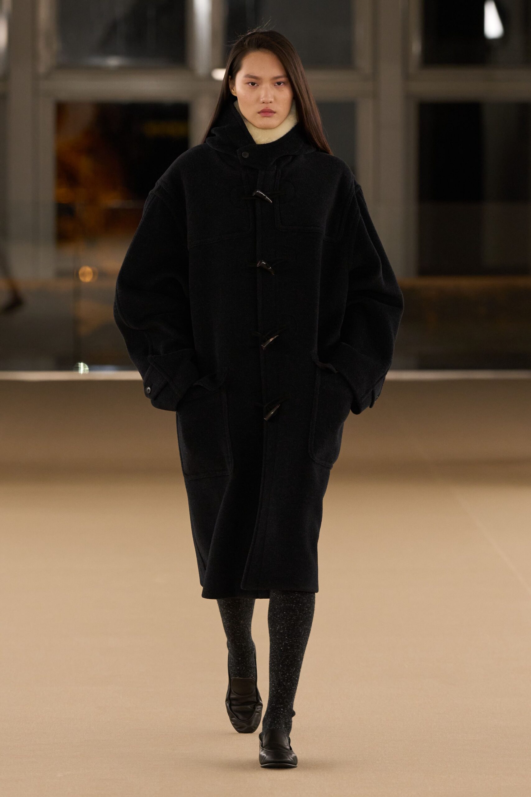 black oversized wool coat with shoes