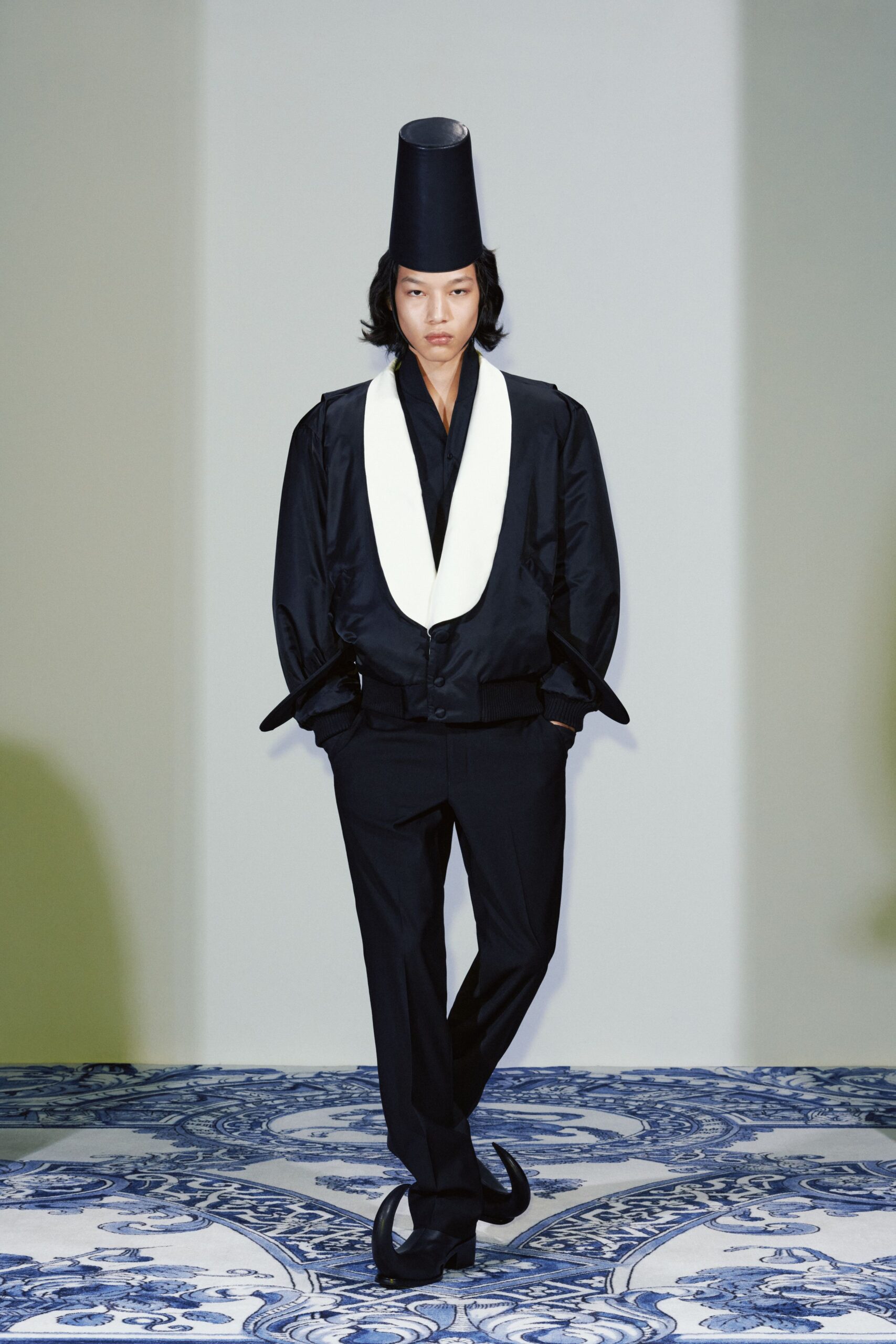 black silk long-sleeve collared relaxed layered jacket
