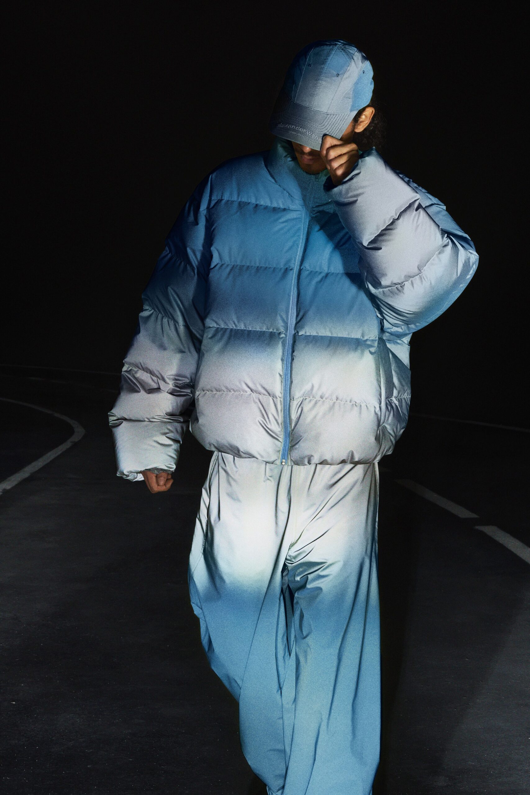 blue jersey long-sleeve collared oversized color-blocked jacket