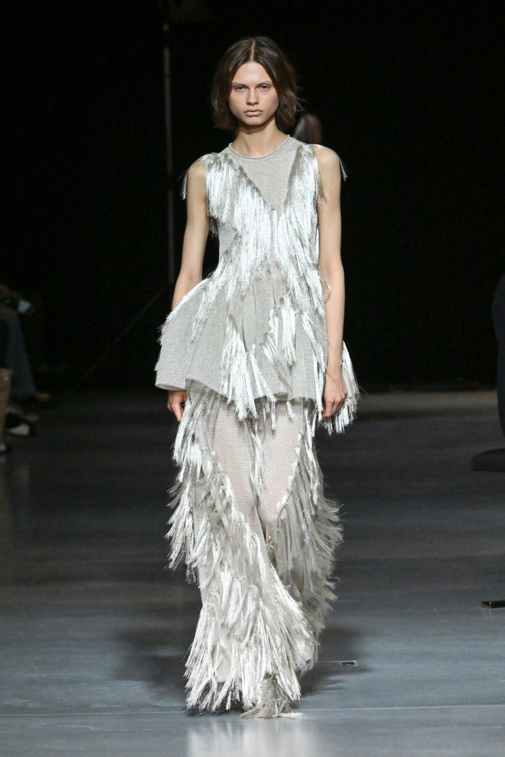 gray fringed sleeveless dress