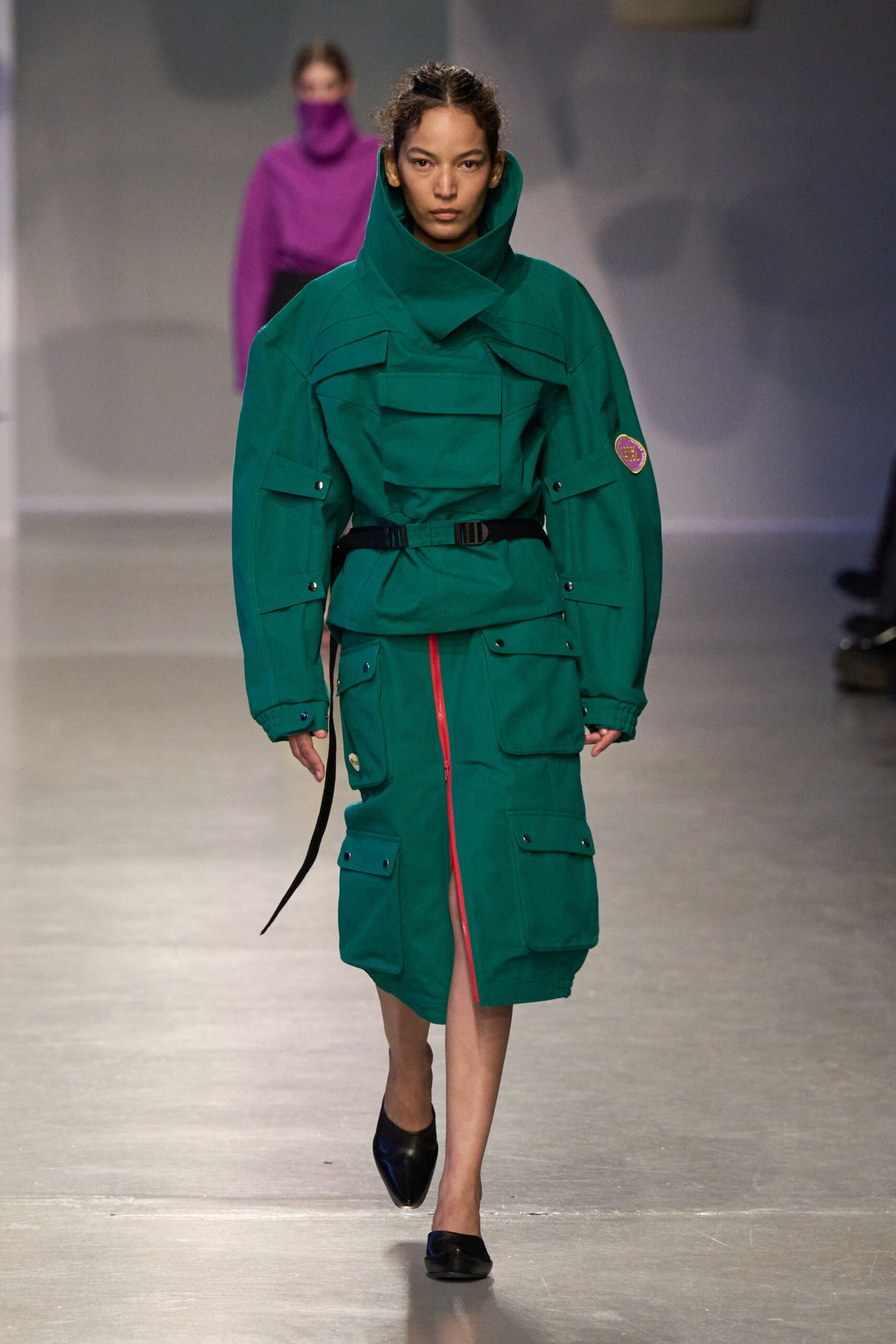 oversized green coat with skirt