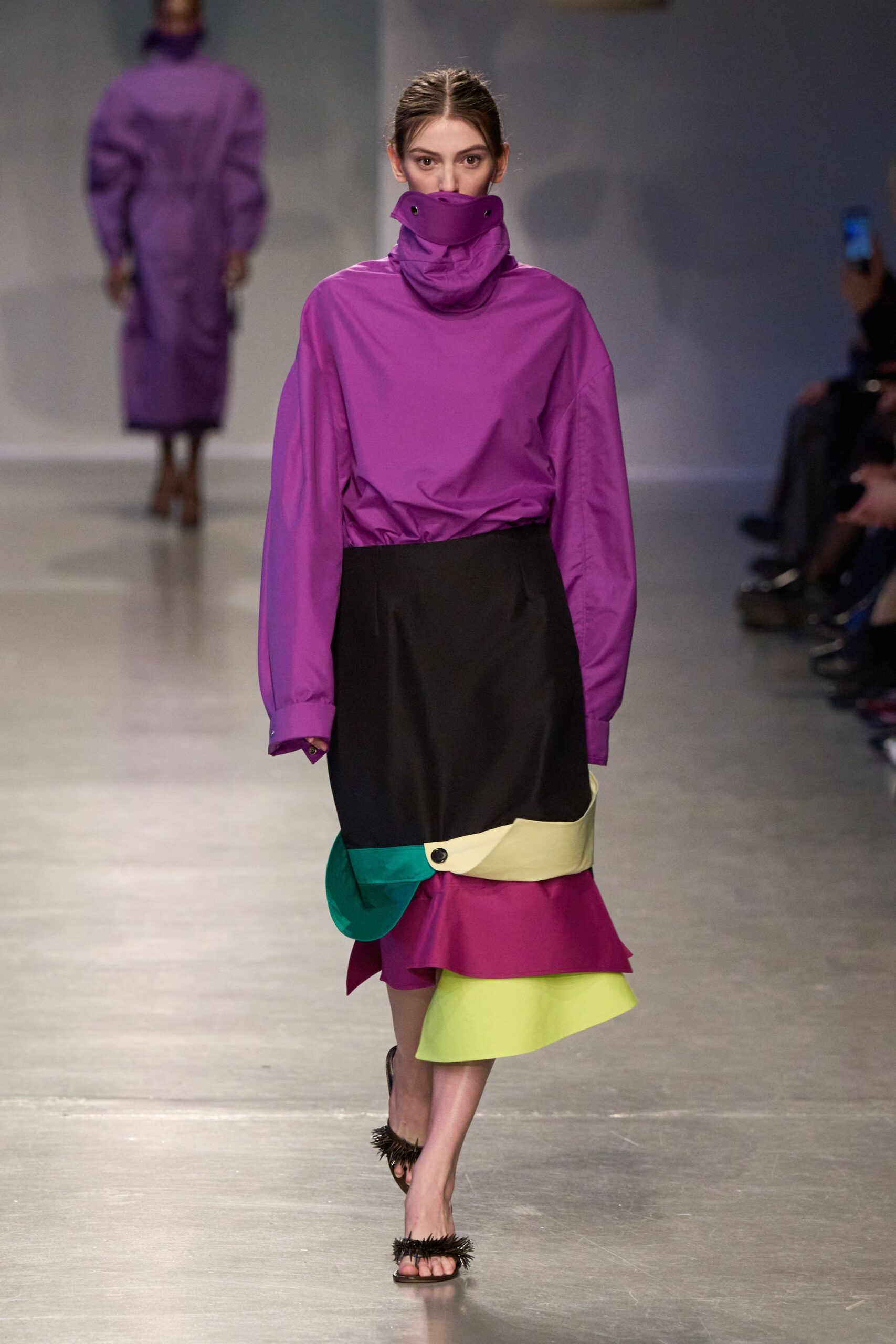 purple cotton long-sleeve high-neck oversized zippered top