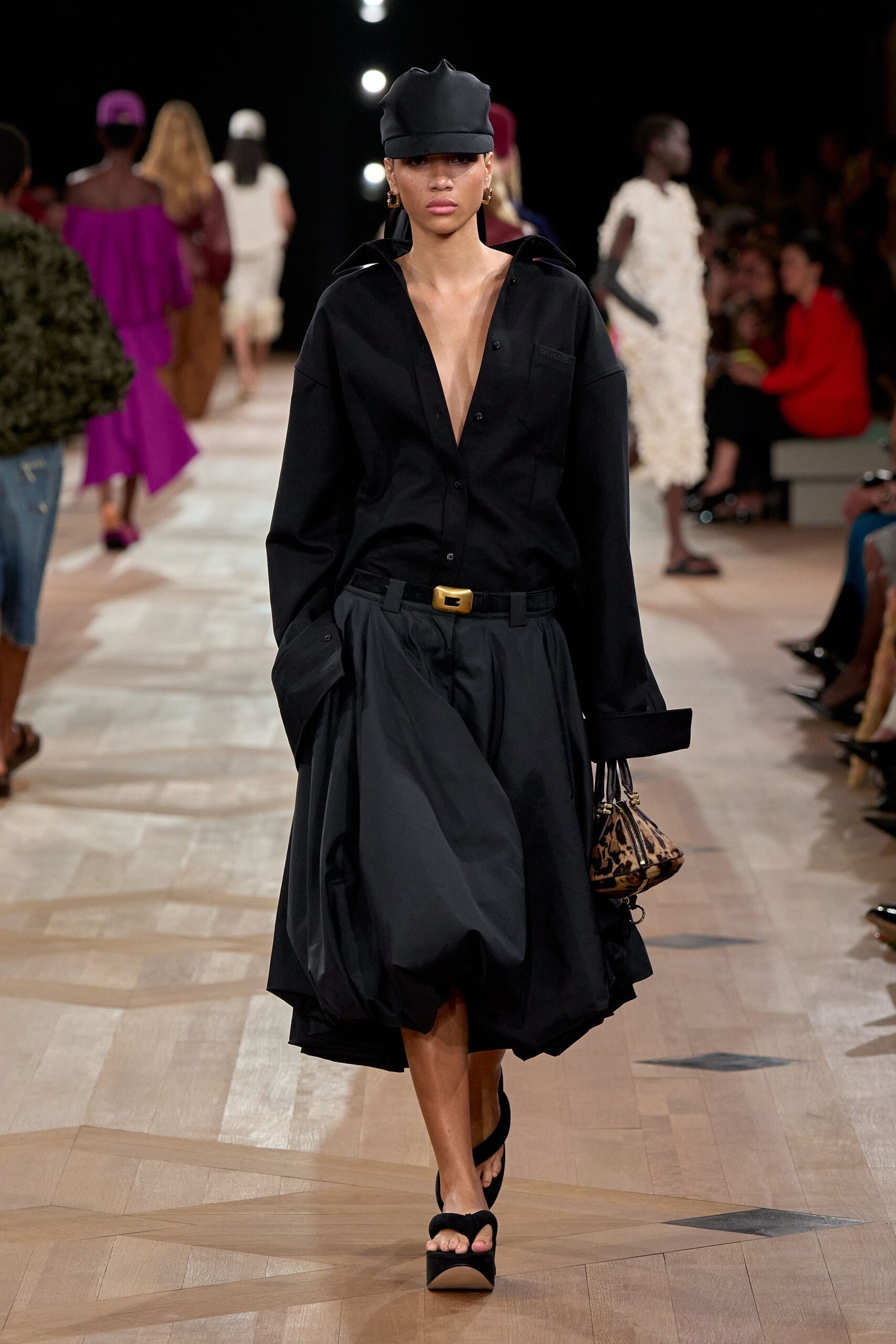 black shirt-dress with platform shoes