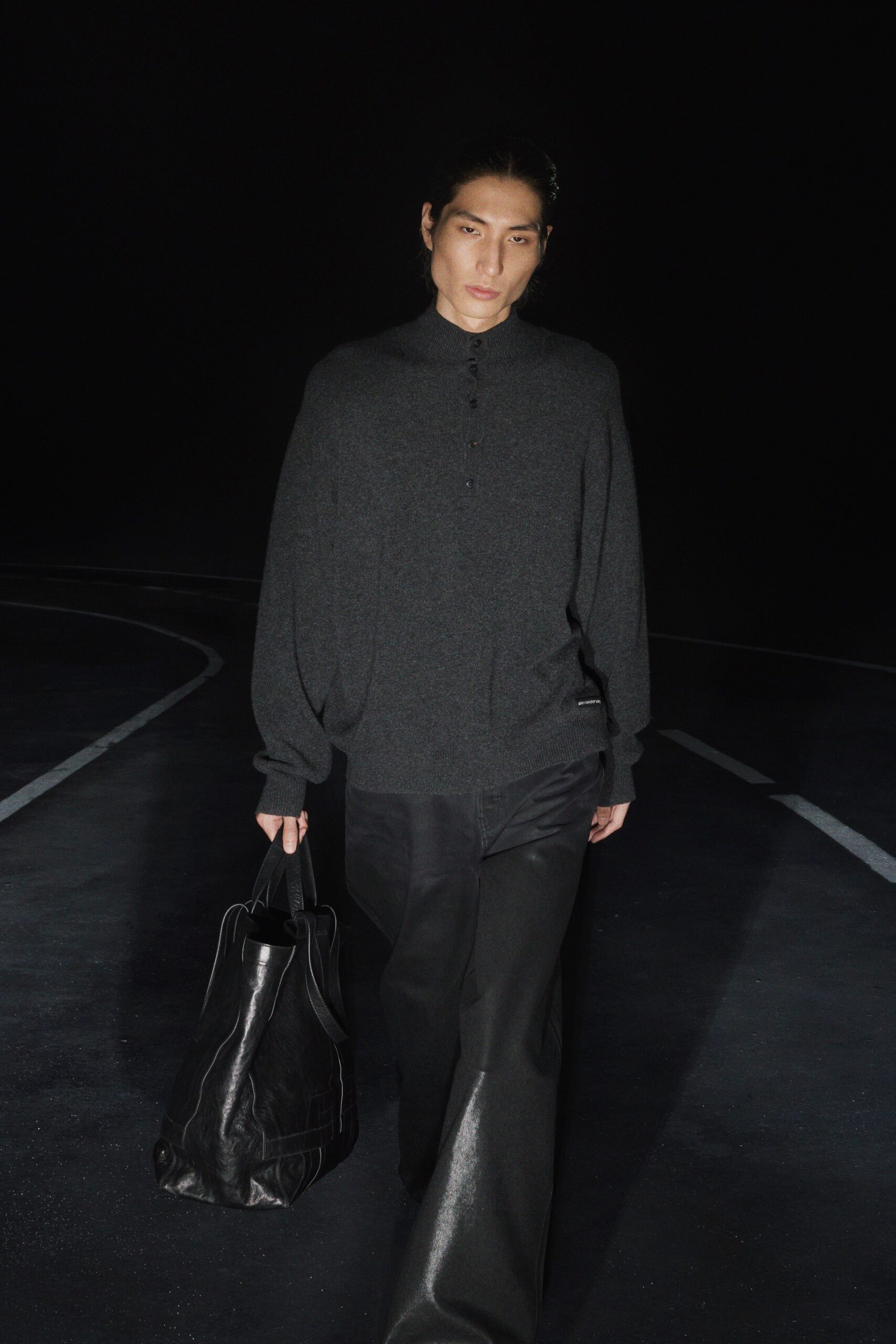 gray wool long-sleeve collared oversized top