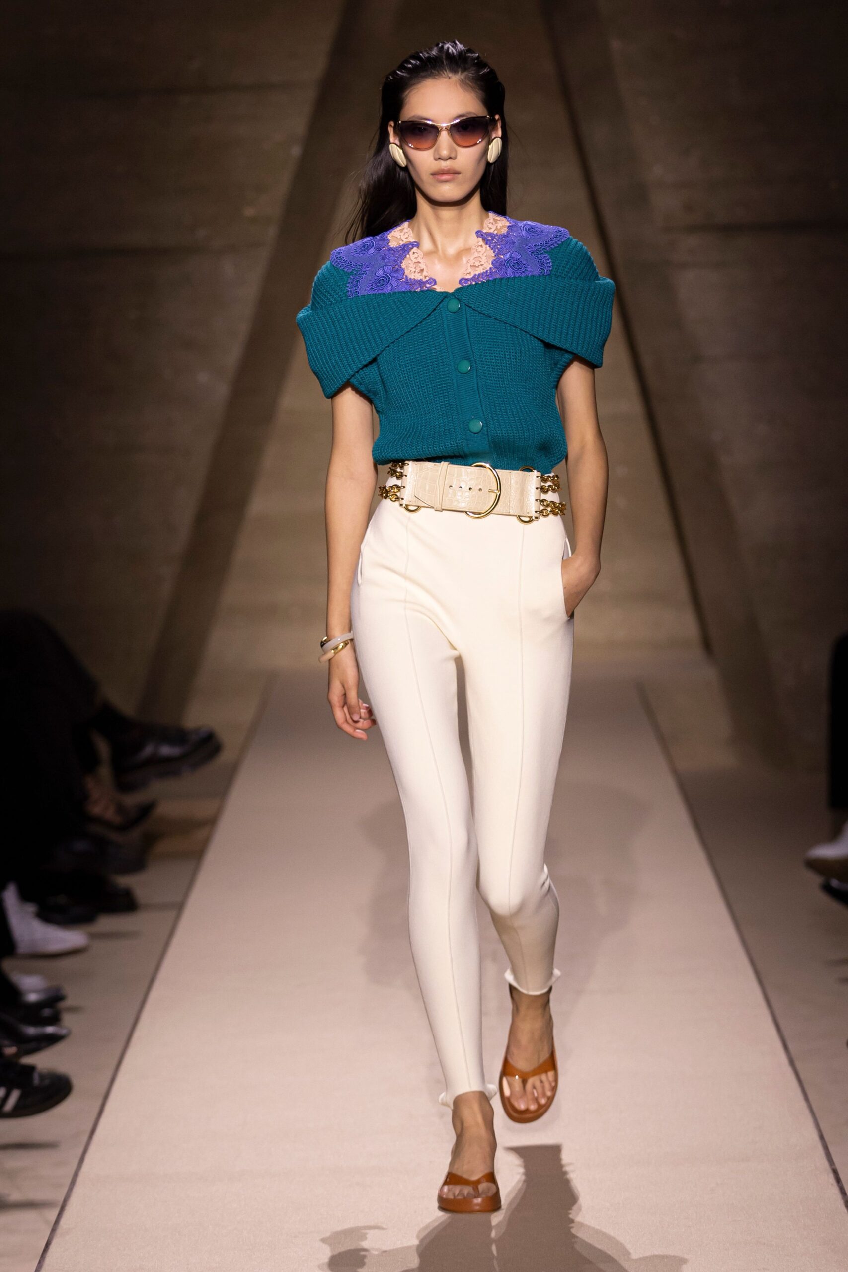 teal cotton short-sleeve collared fitted layered top
