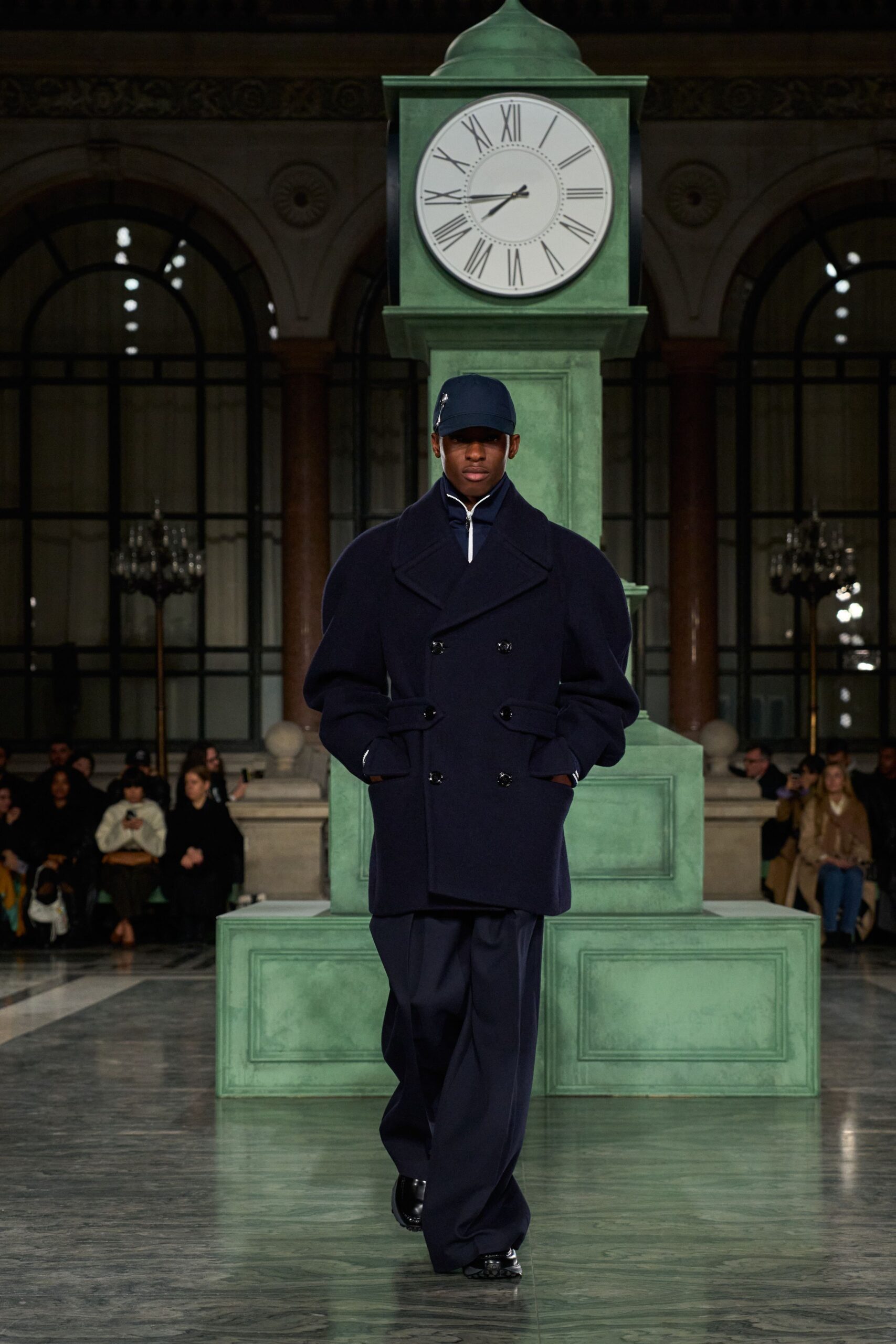navy wool coat and pants