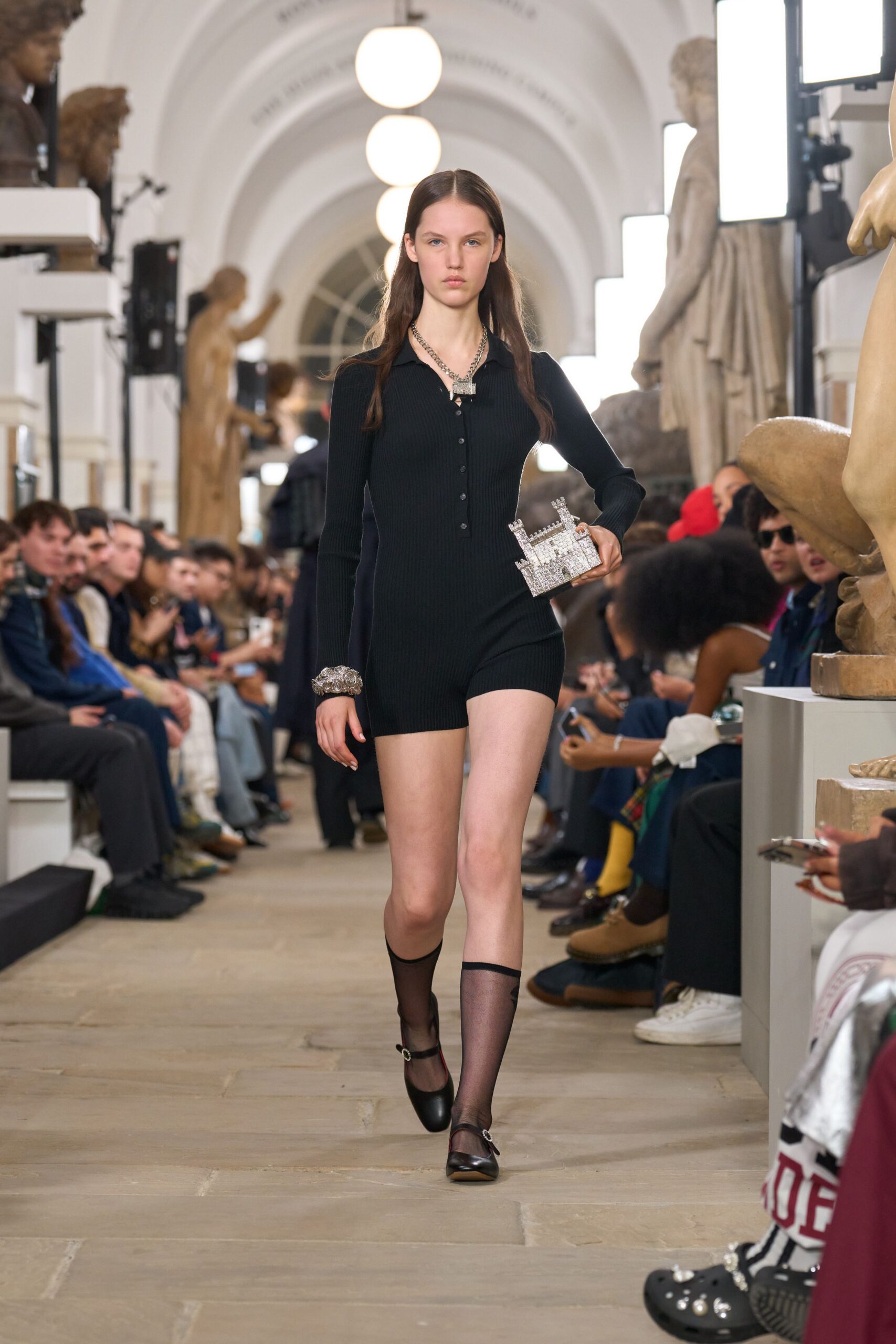 black cotton long-sleeve collared fitted buttoned romper