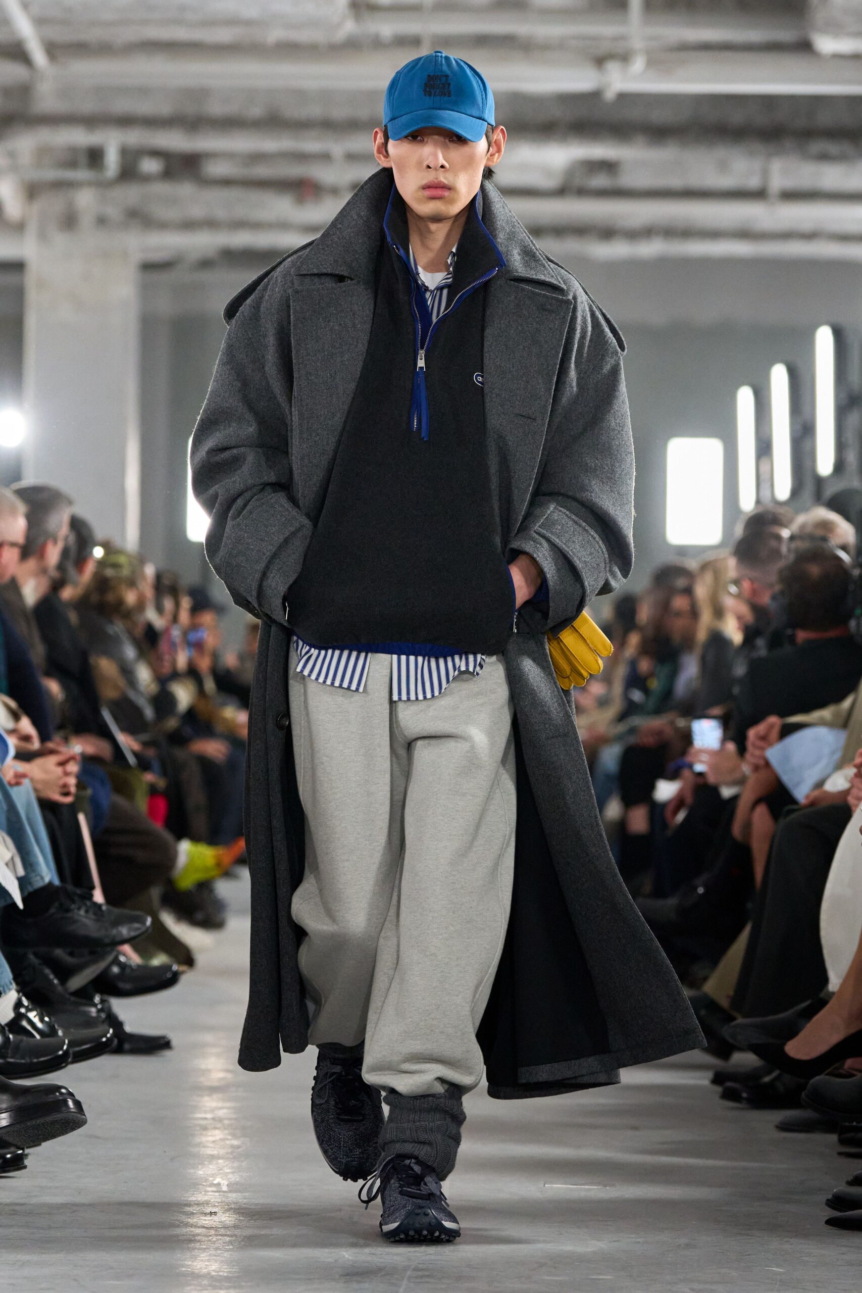 gray wool coat with black sweater