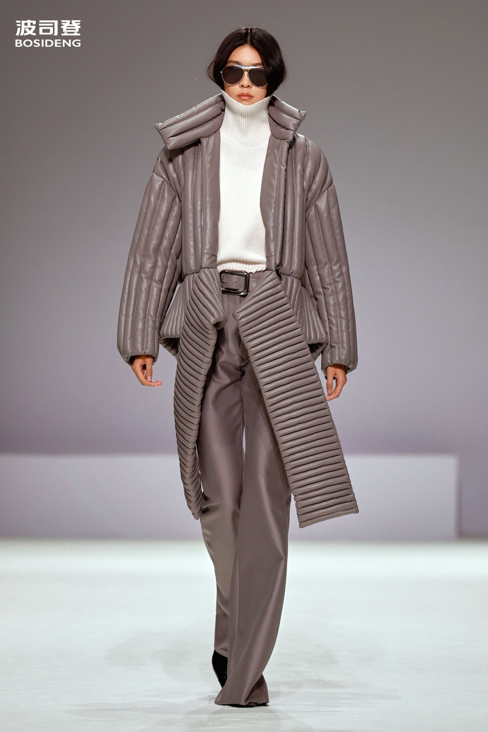 gray tailored padded straight-leg pants