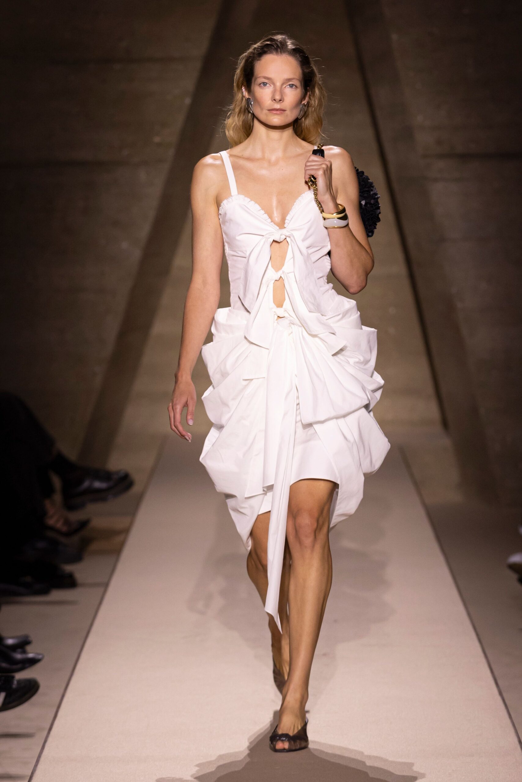 white ruffled mini dress