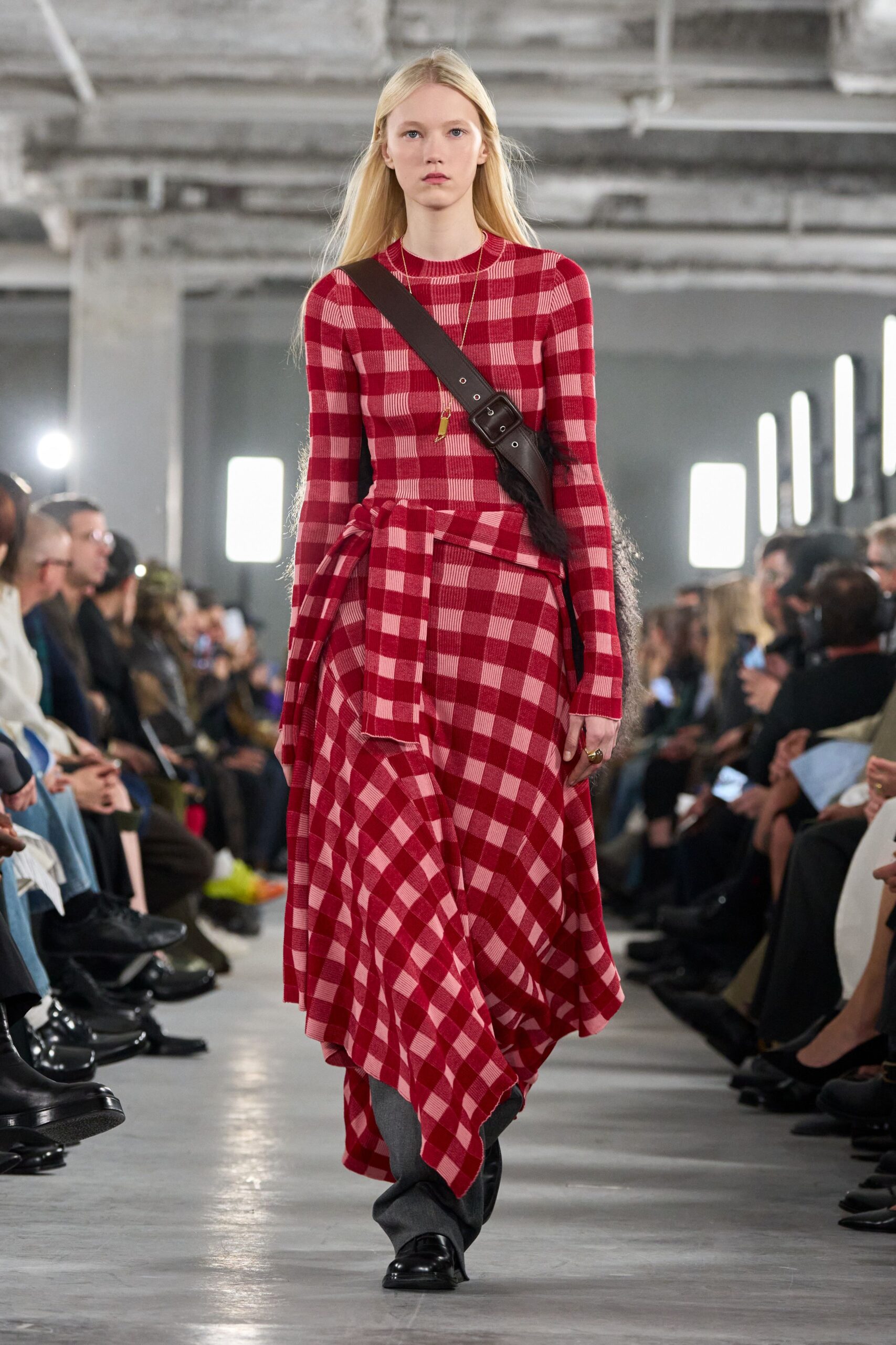 red checked top and skirt