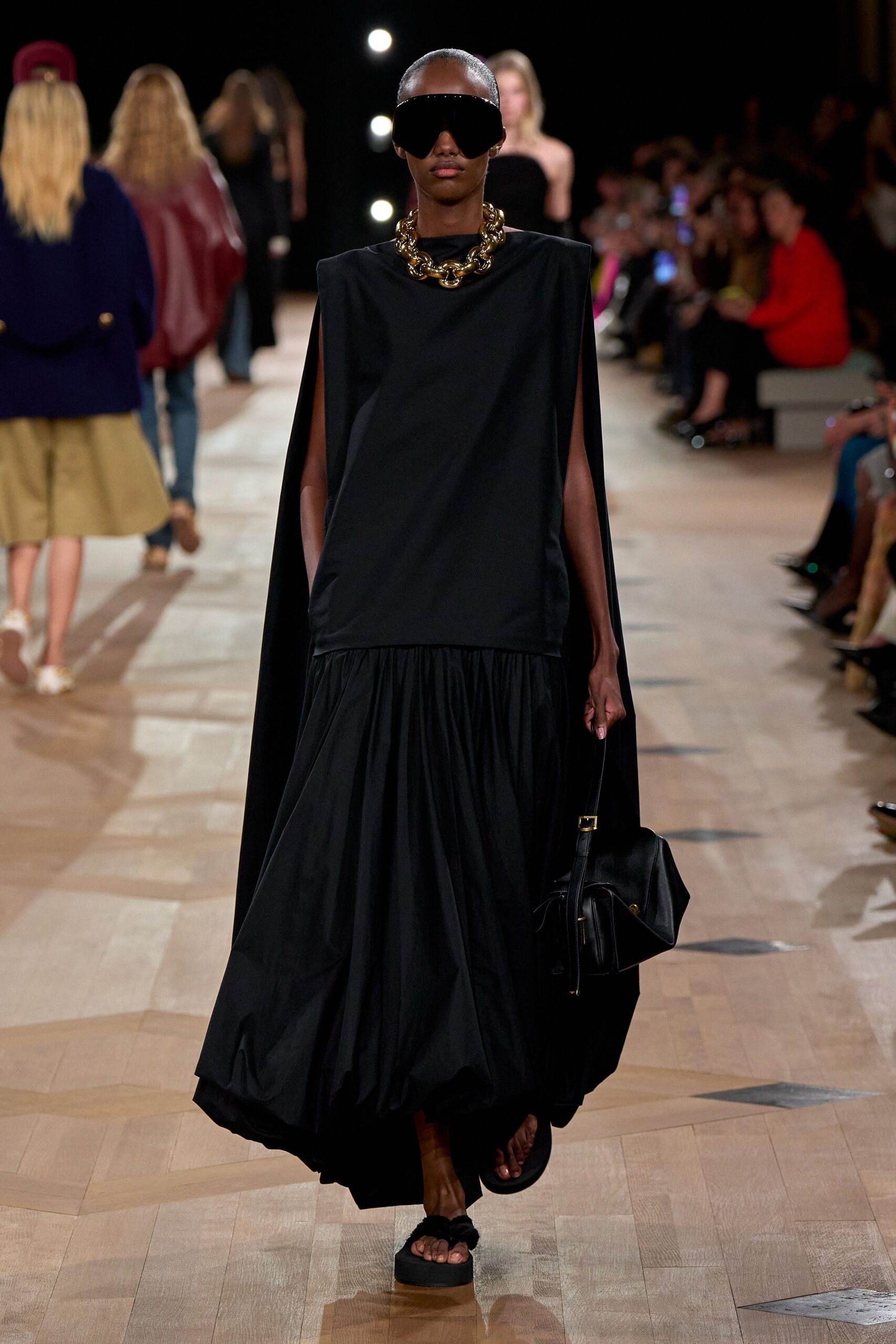 black midi dress with cape