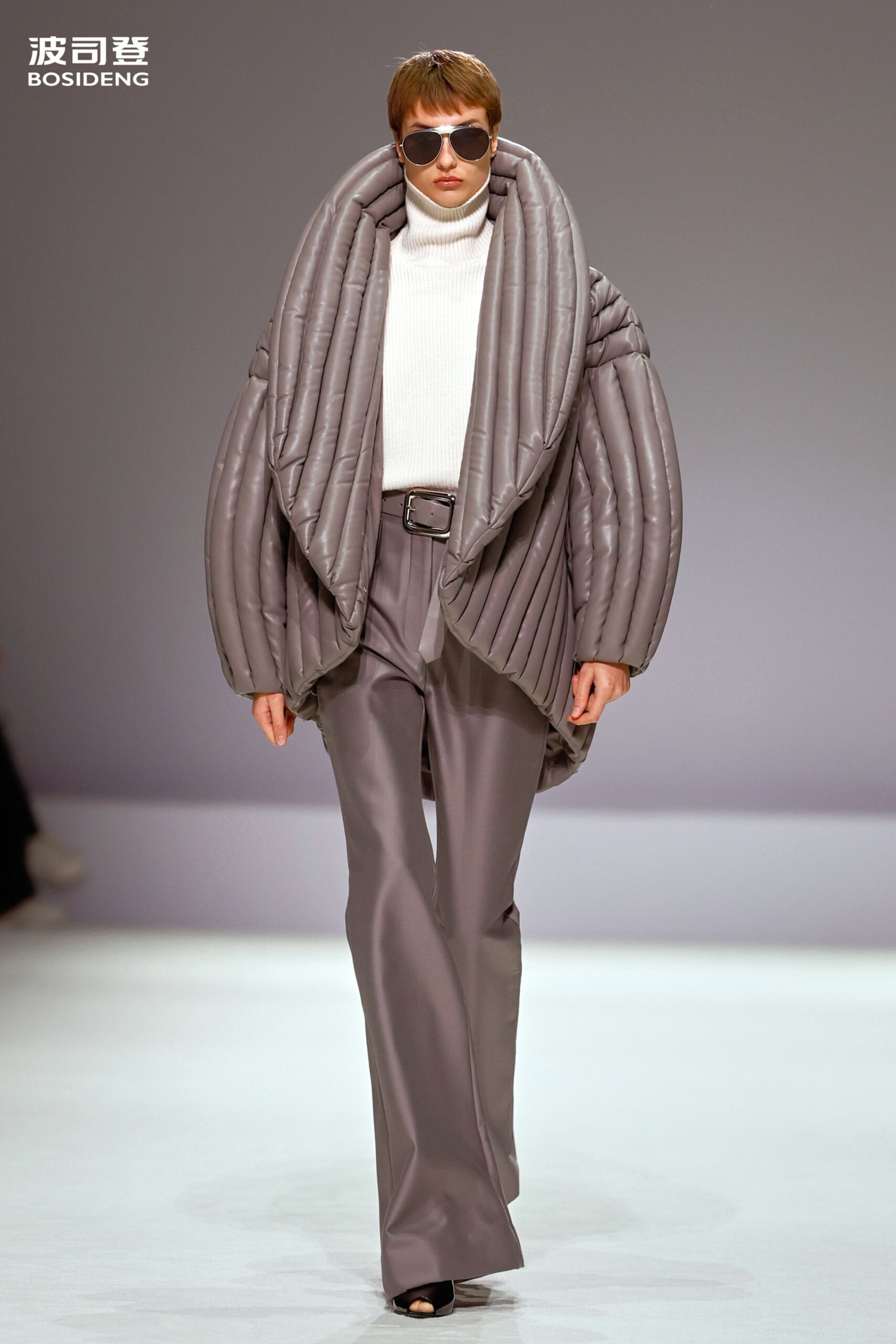gray vinyl tailored high-waisted straight-leg pants