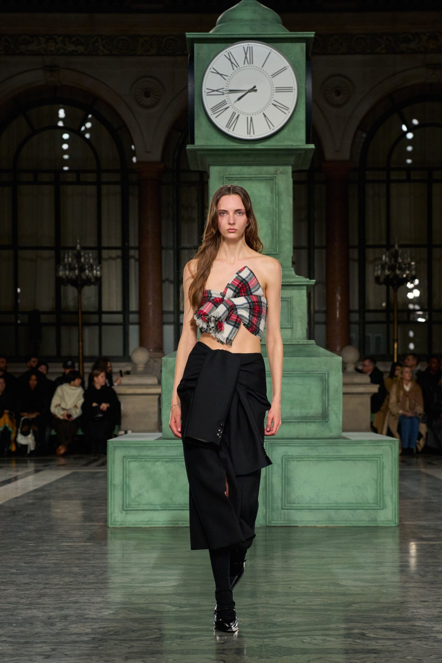 fitted black skirt with checked top