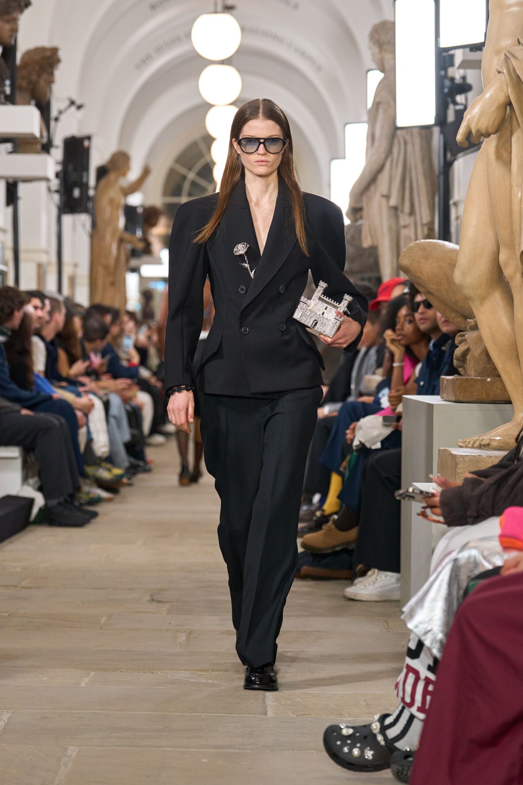 black structured blazer and tailored pants