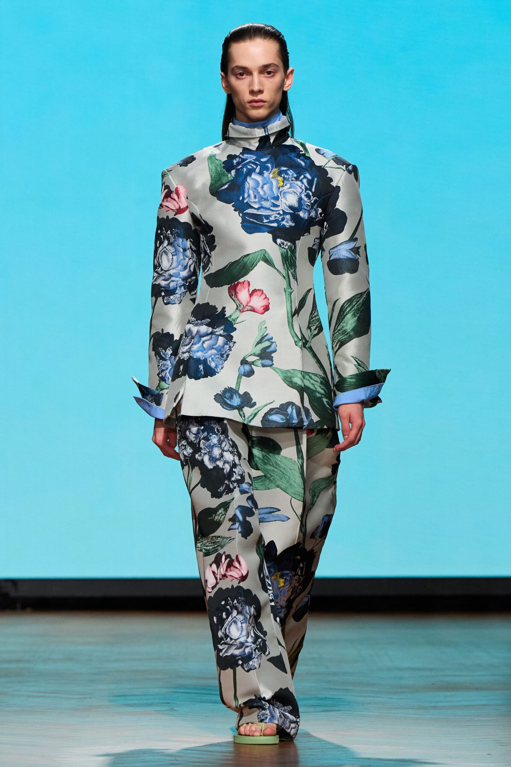 multi silk relaxed floral straight-leg pants