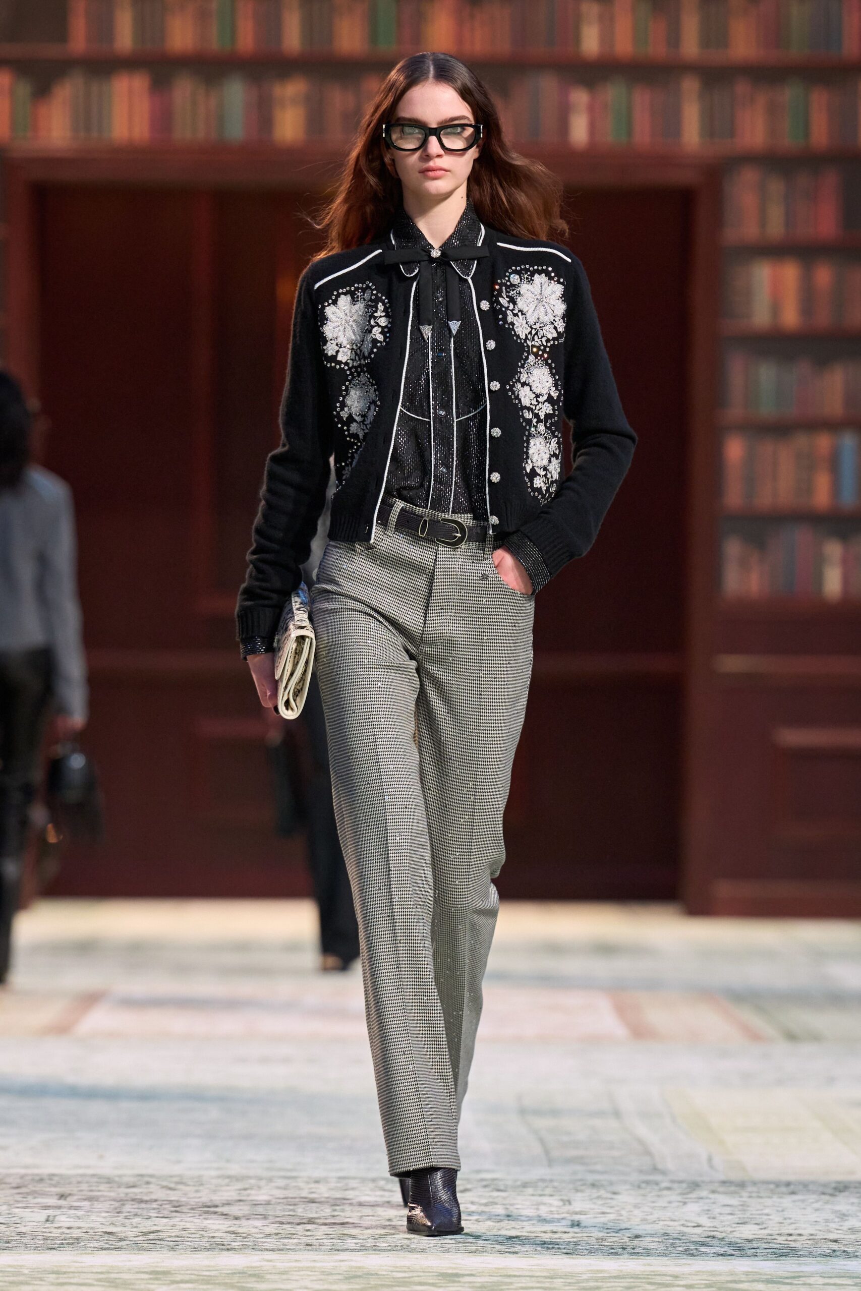 black embroidered blouse and cardigan