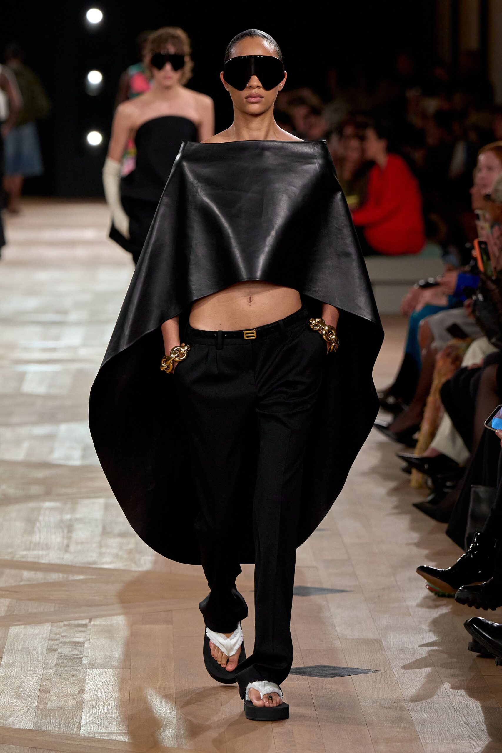 black leather cape and pants