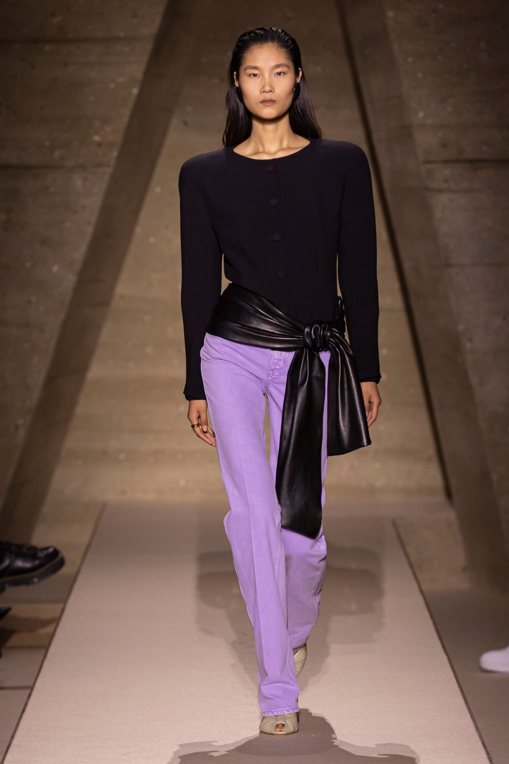 purple slim straight-leg pants