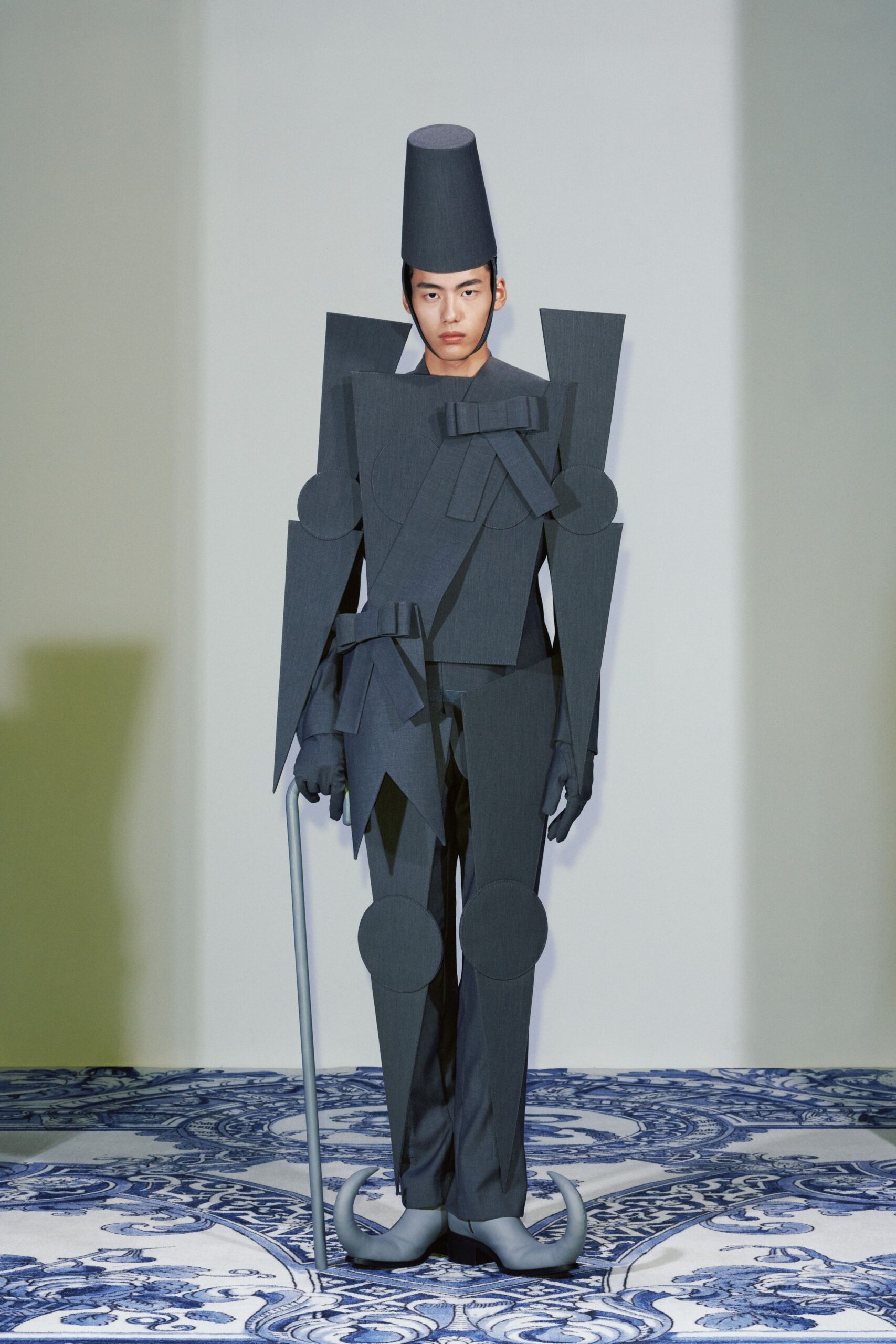 gray cotton structured layered suit