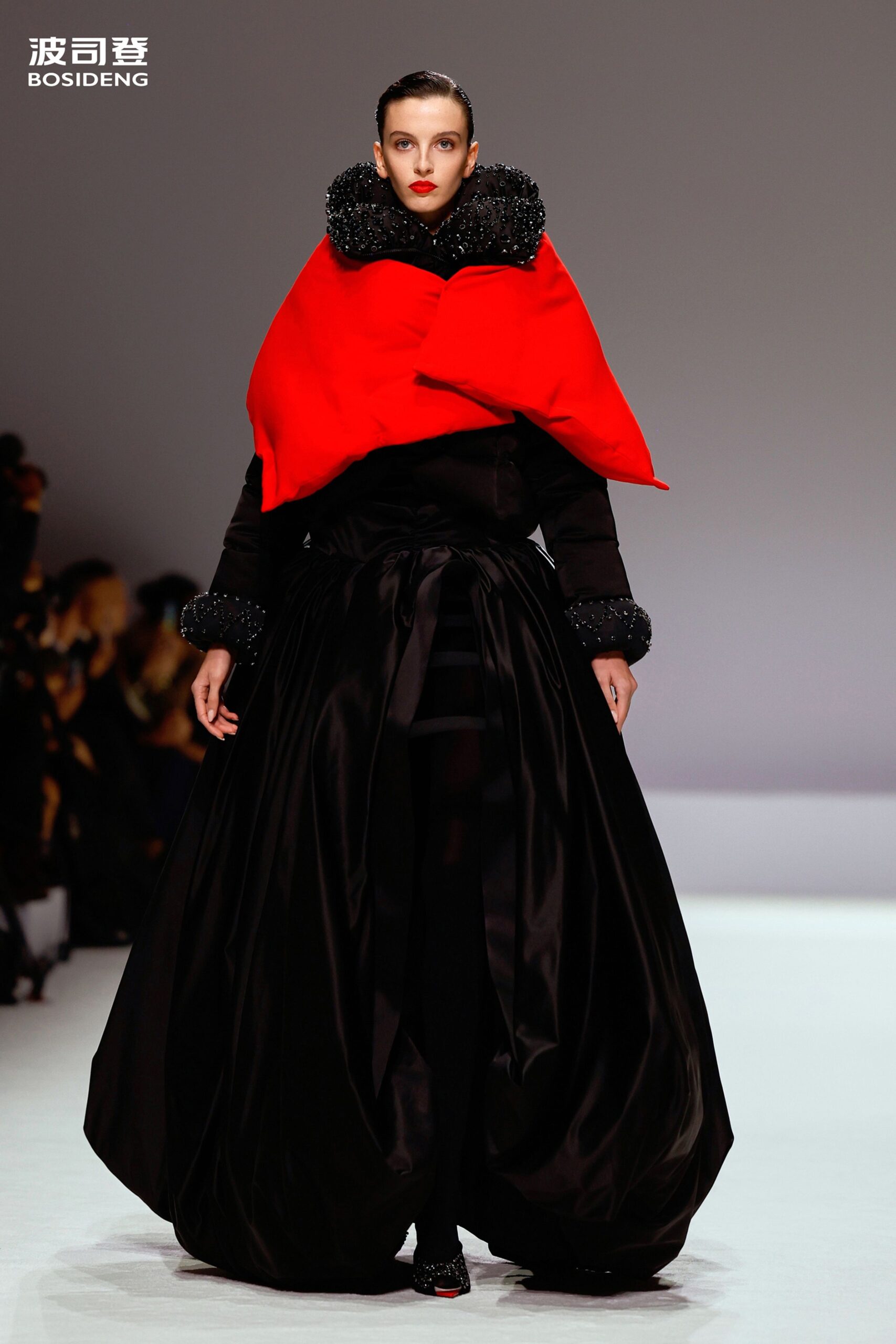 black silk fitted tiered maxi skirt