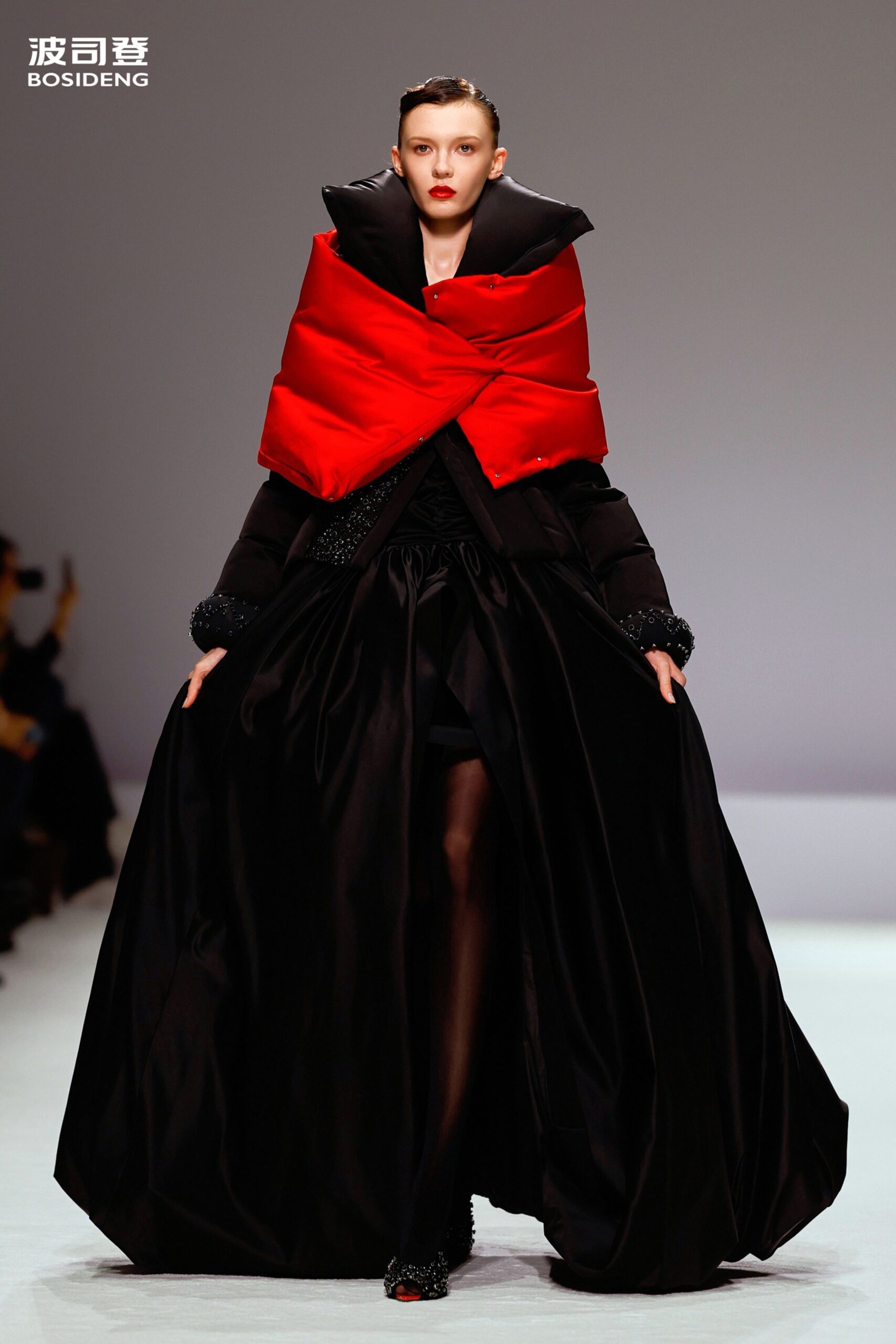 red jersey collared oversized padded coat