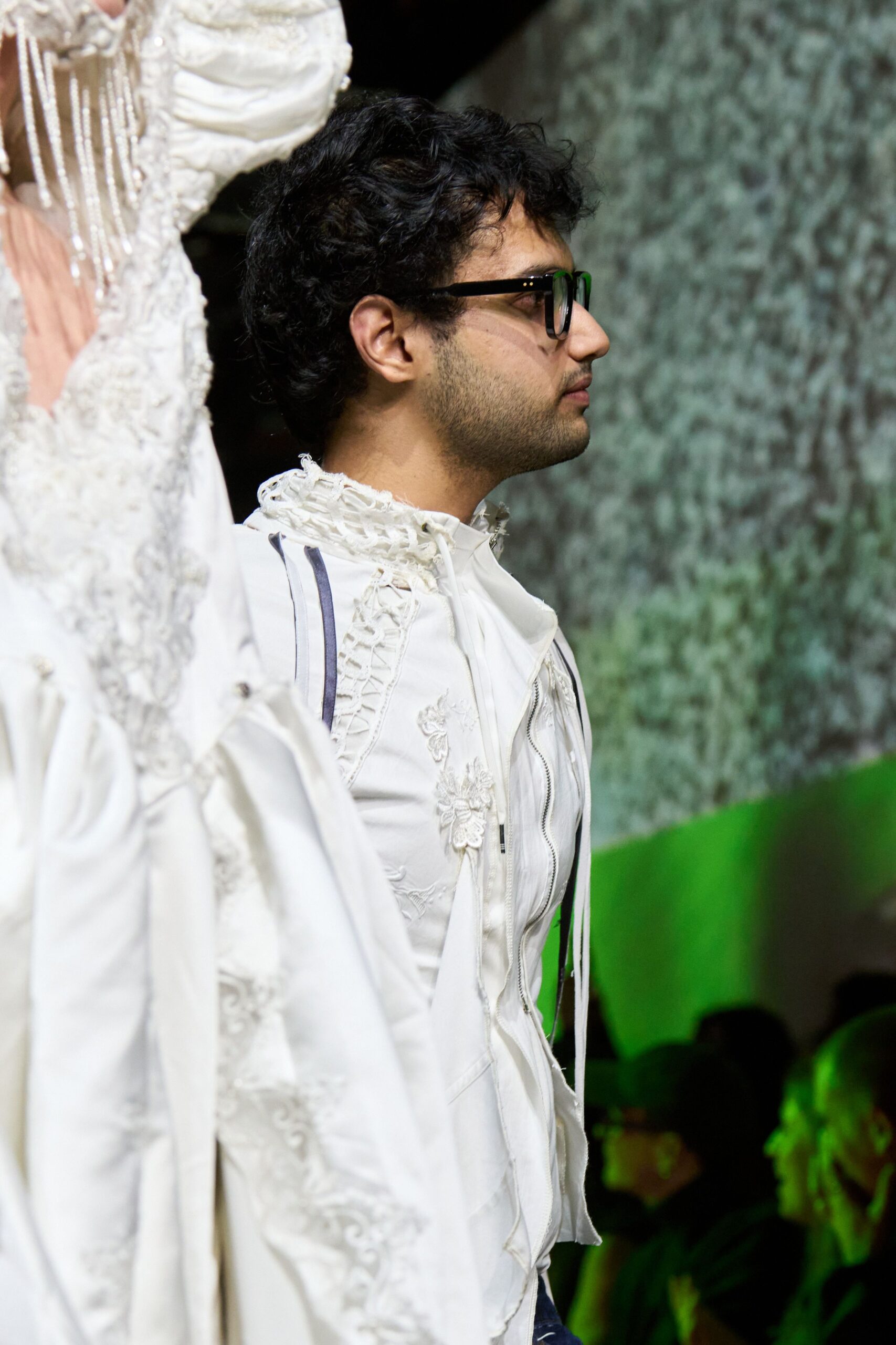 white fitted shirt and gown