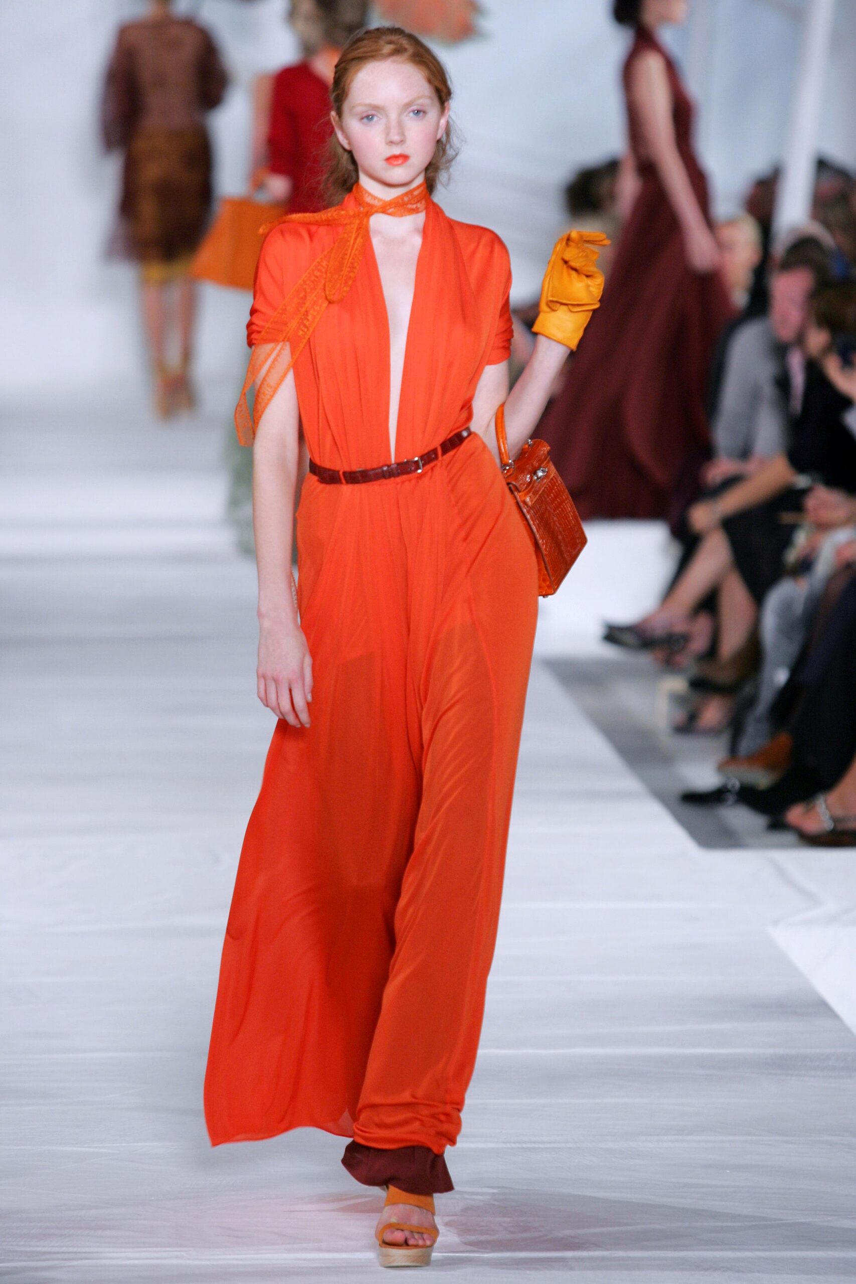 orange draped wide-leg jumpsuit
