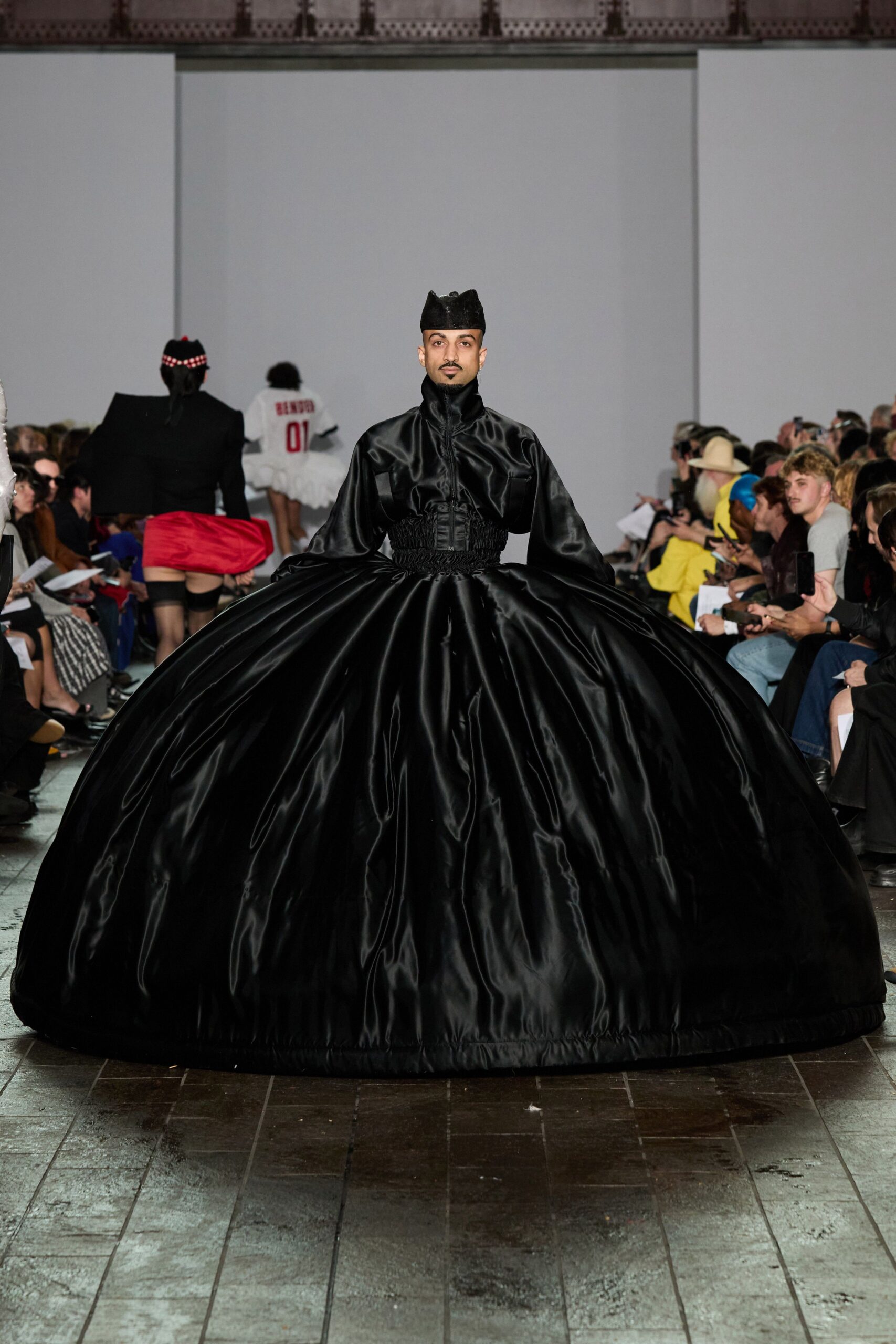 black silk long-sleeve gown