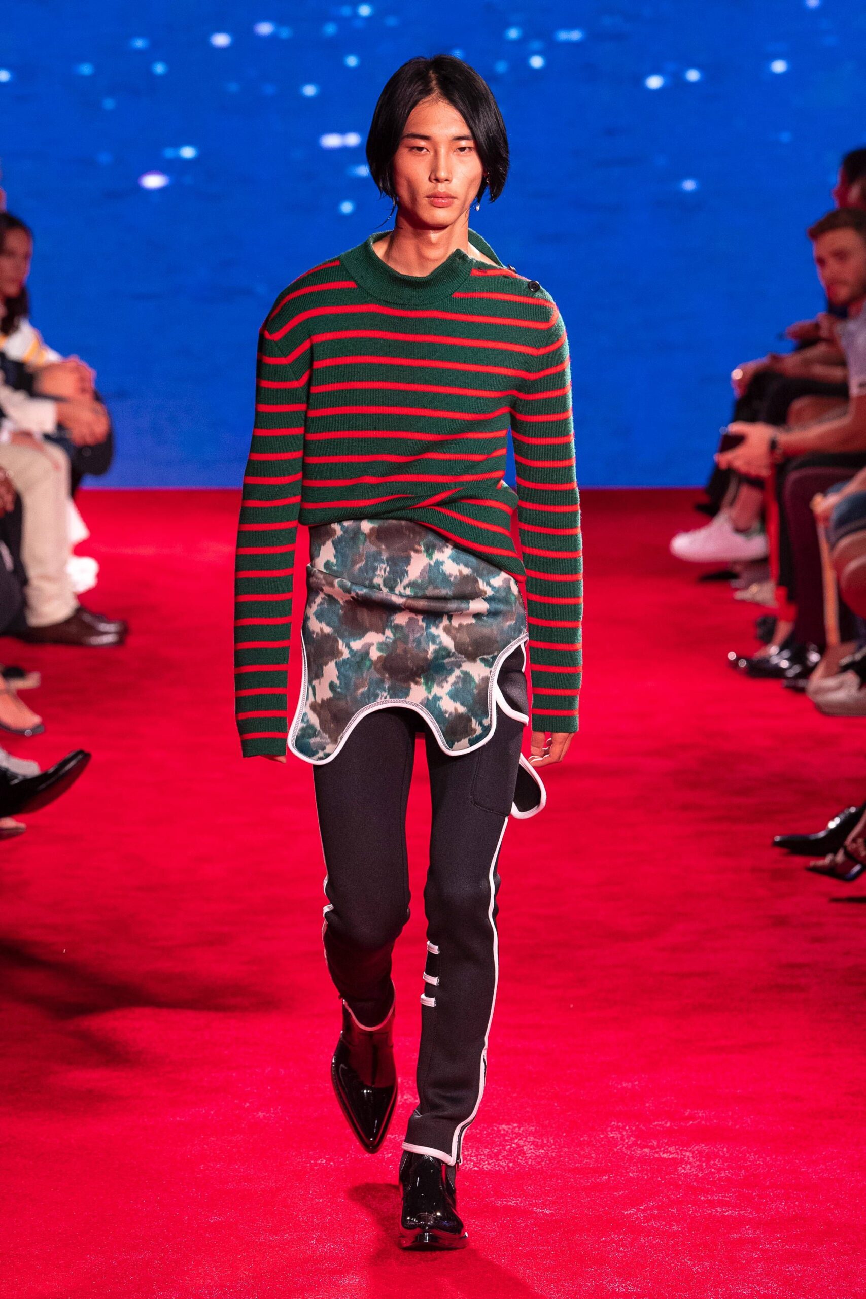 green and red striped knit sweater