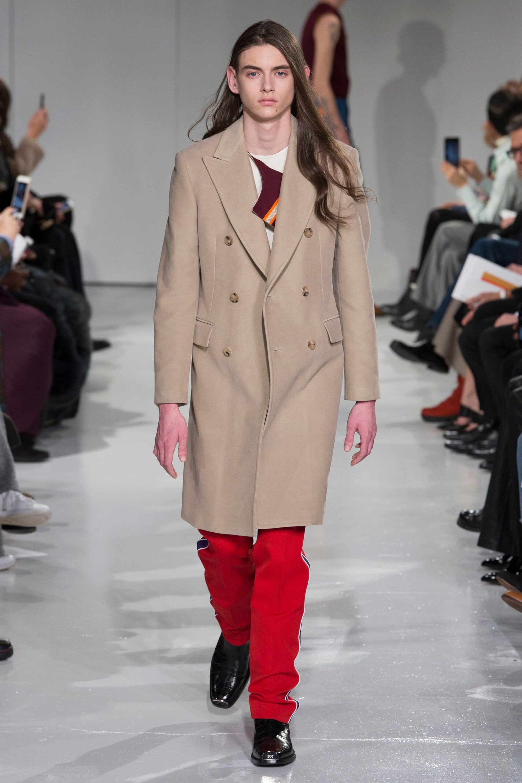 beige double-breasted overcoat