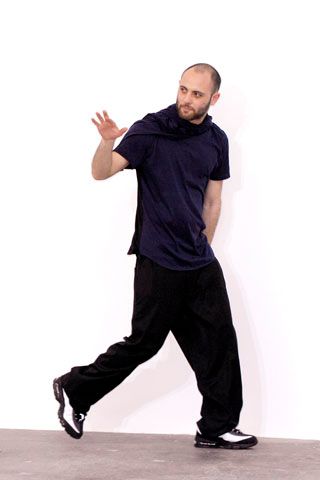 purple short-sleeve high-neck t-shirt