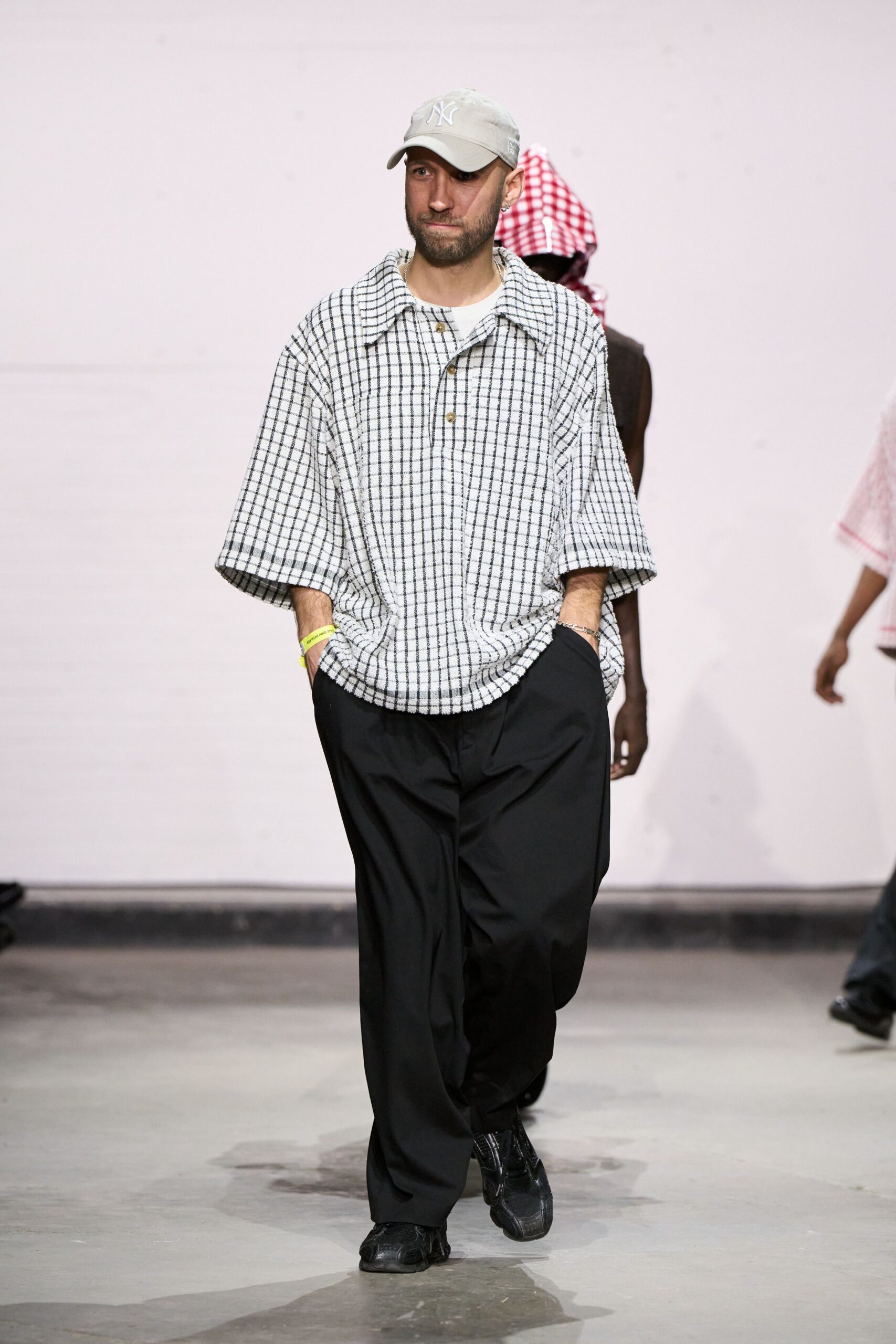 relaxed checked shirt with black pants