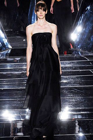 black strapless chiffon gown