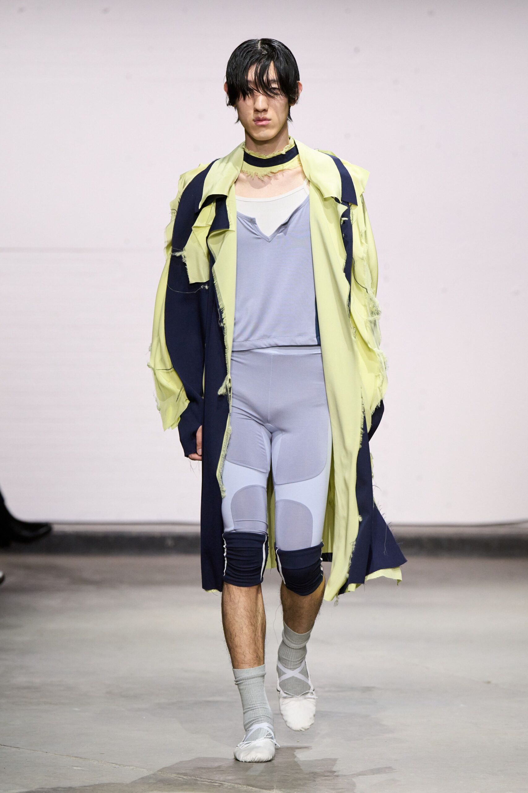blue green layered coat with bodysuit