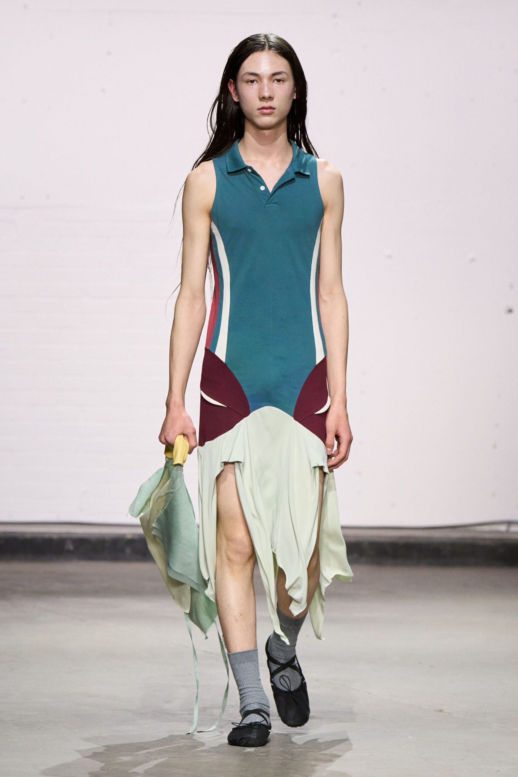teal cotton sleeveless high-neck fitted layered flowing dress