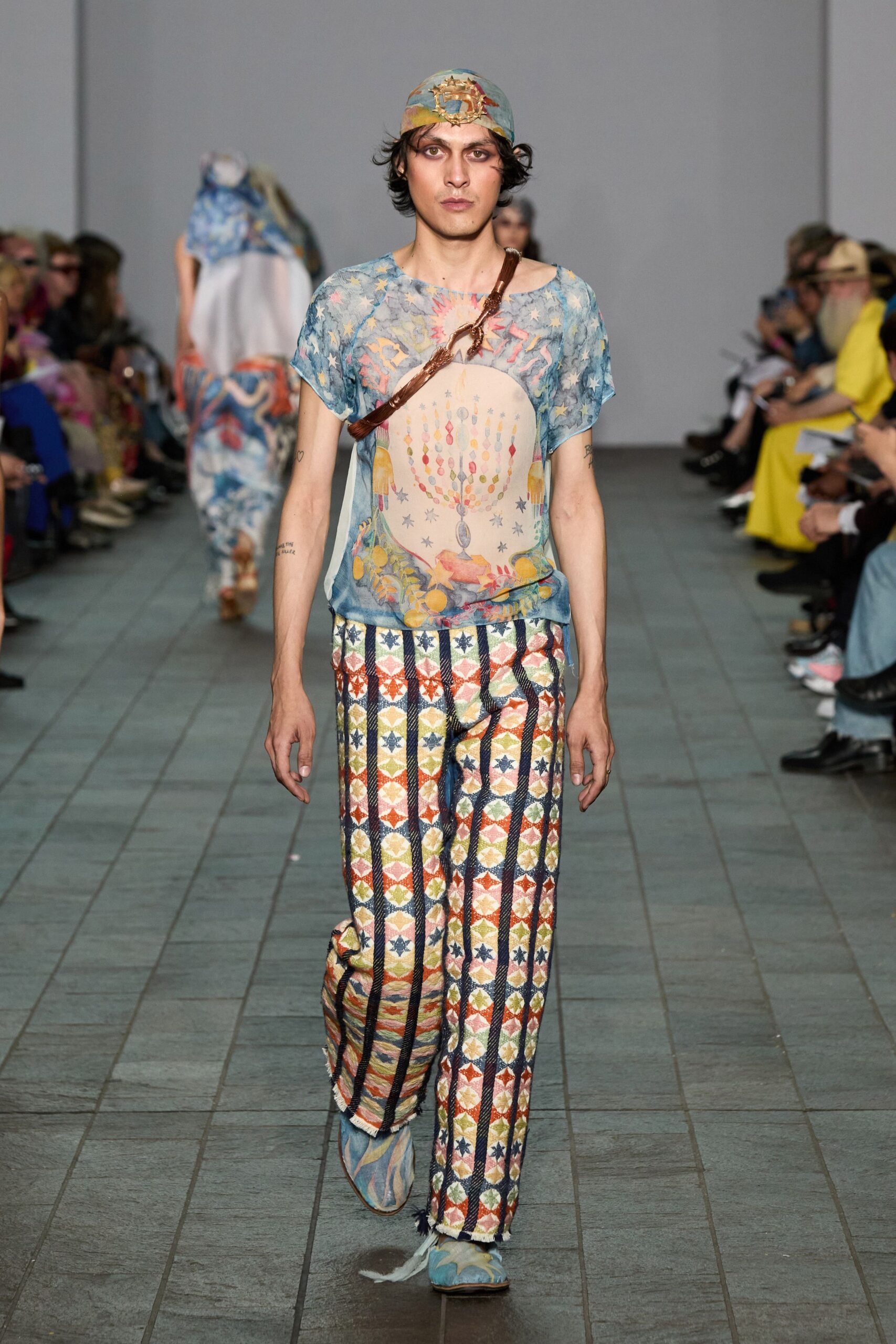 multi cotton relaxed flared printed pants