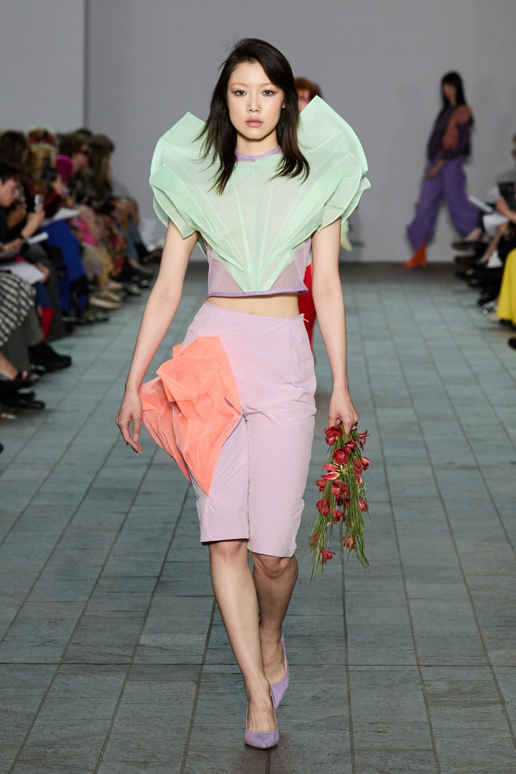 green silk sleeveless high-neck fitted pleated top