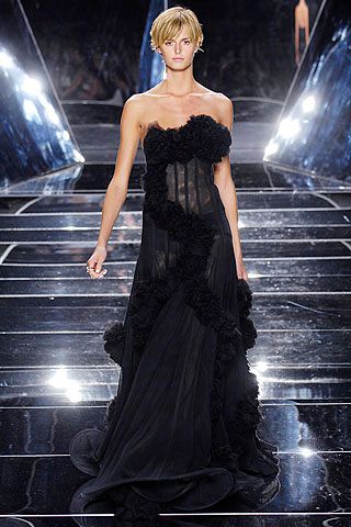 black strapless sheer tulle gown