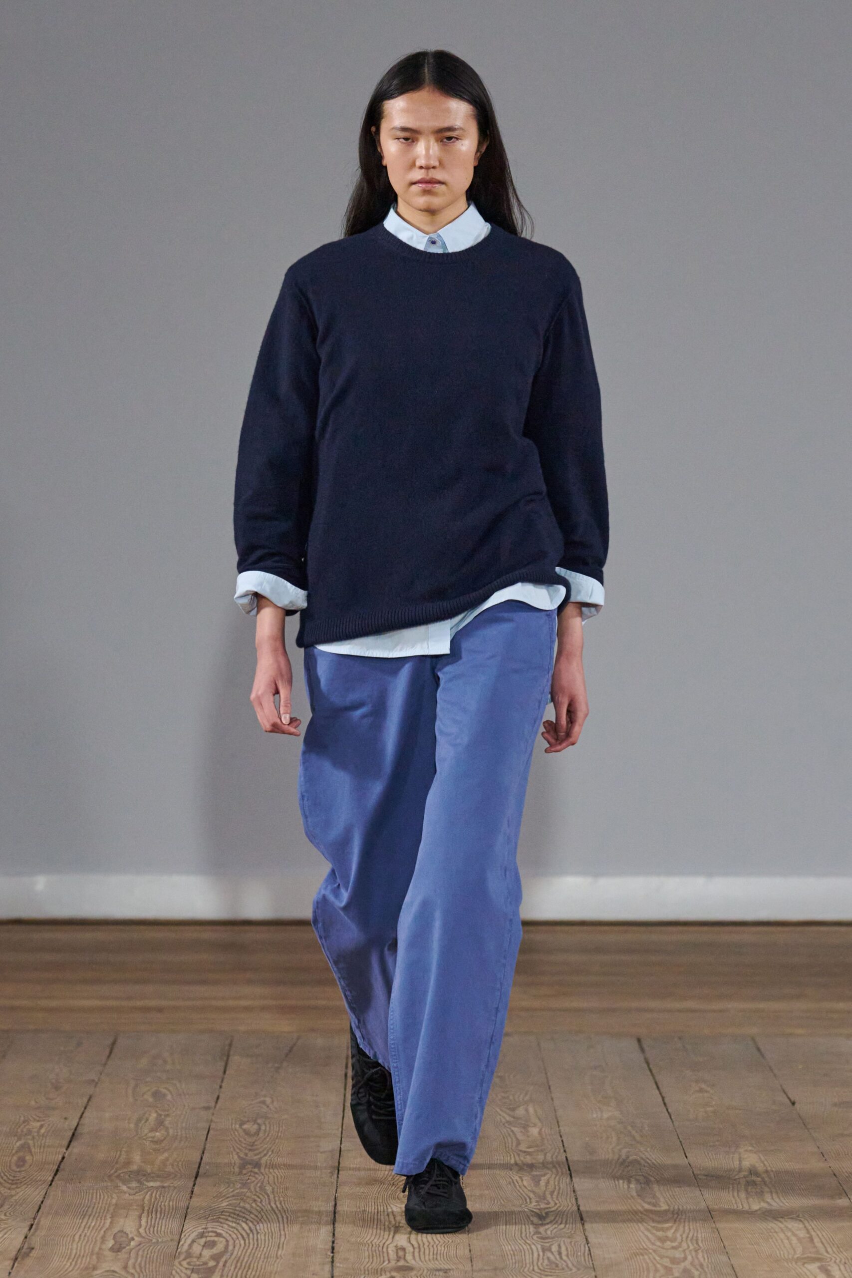blue cotton relaxed straight-leg pants