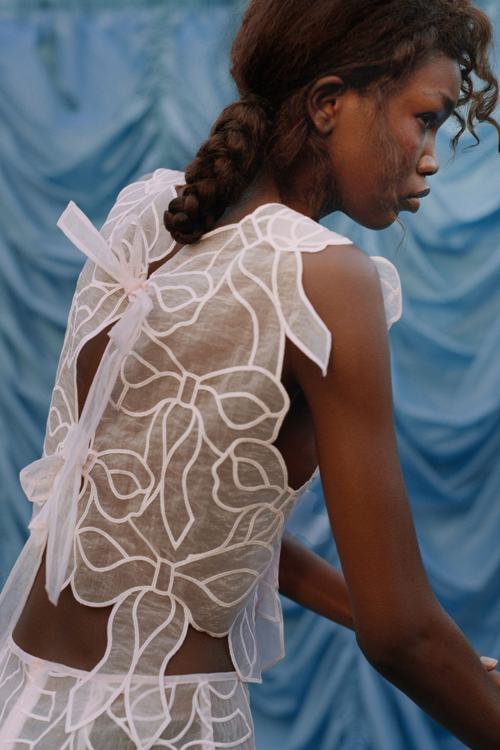 white chiffon fitted embroidered sheer skirt