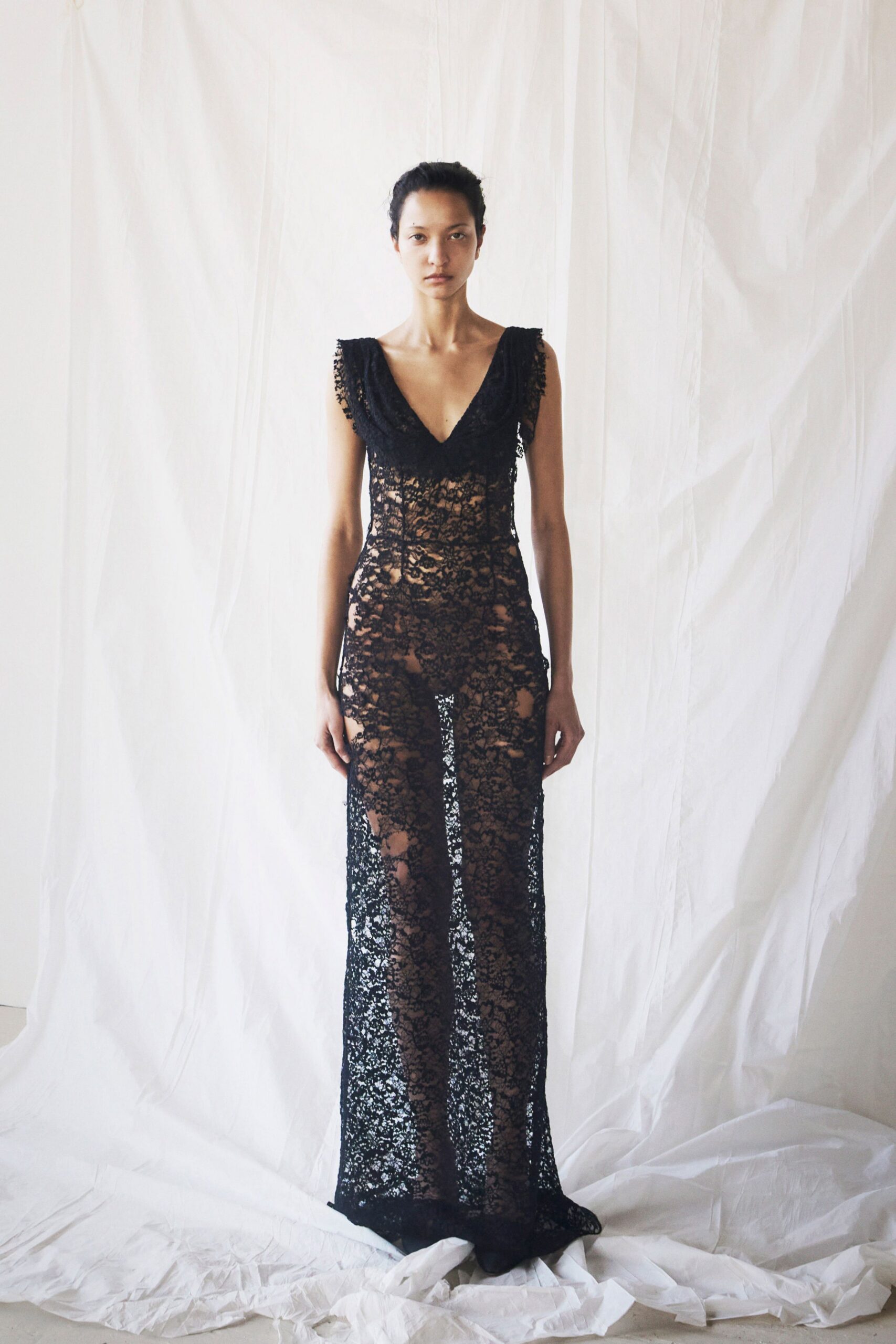black lace fitted gown