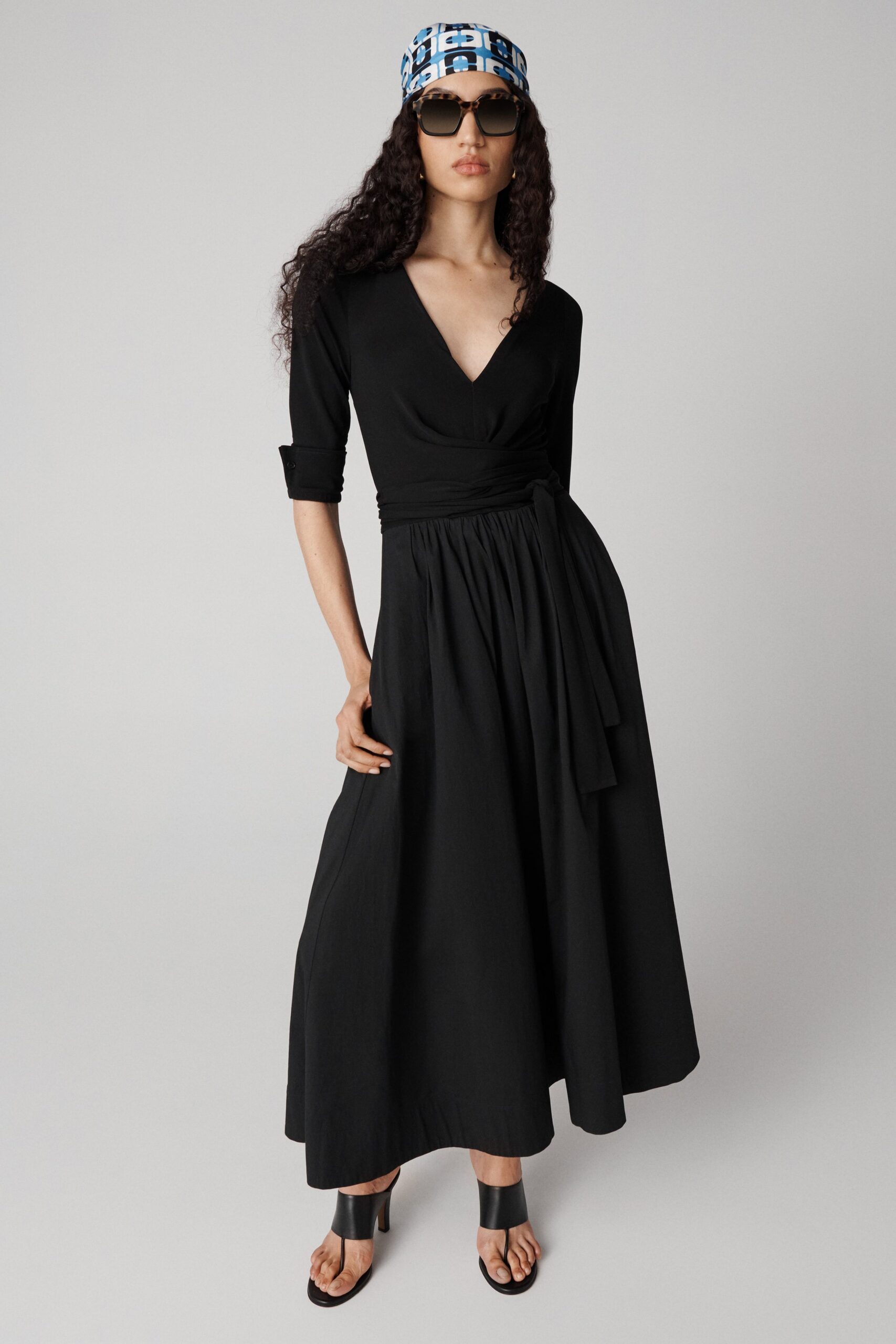 black maxi dress with accessories