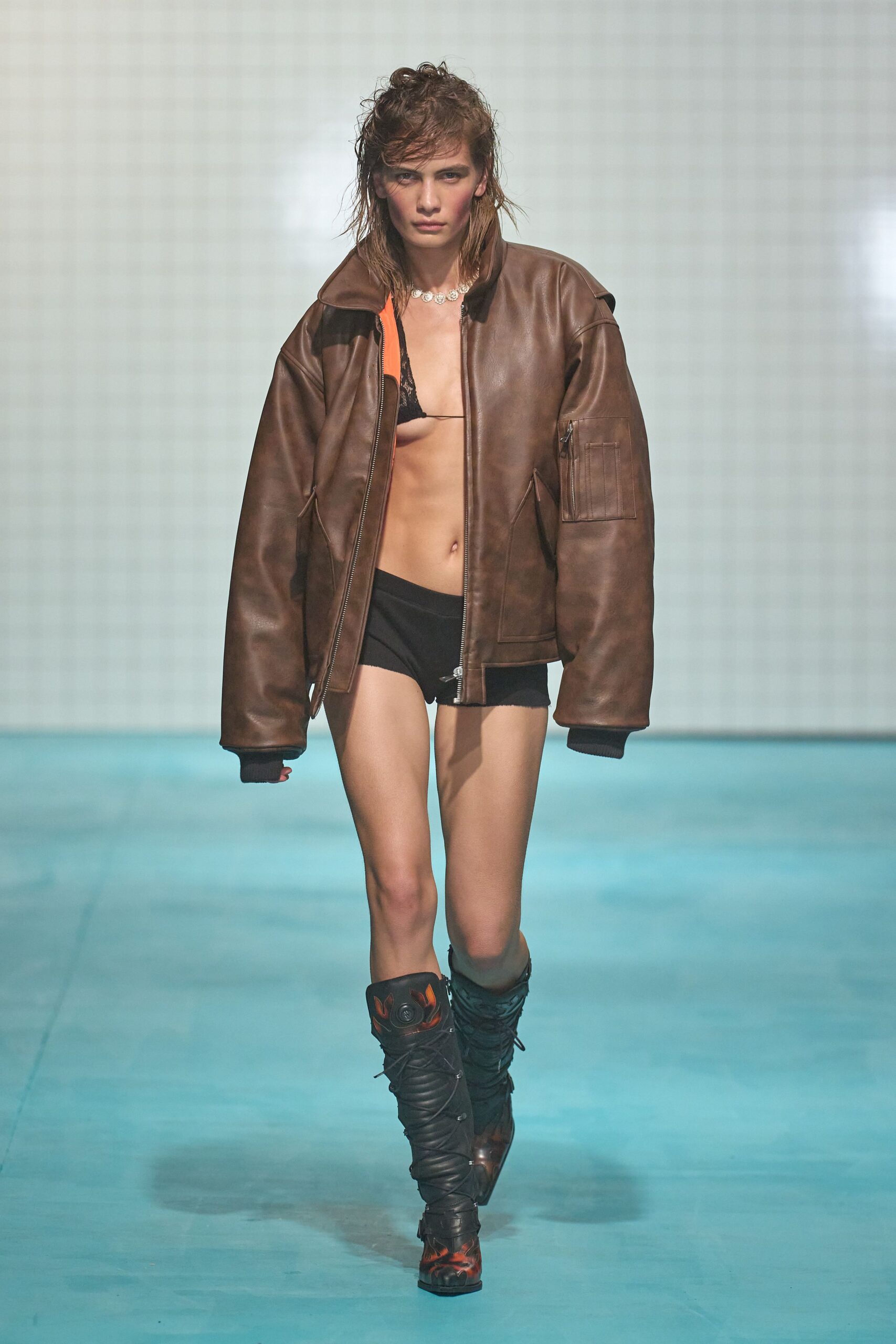 brown leather oversized jacket